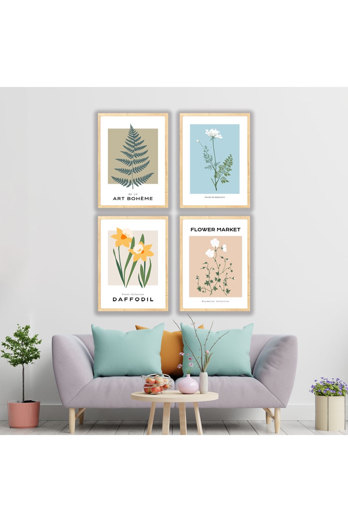 Ahşap Çerçeveli 4lü Dekoratif Tablo Daffodil