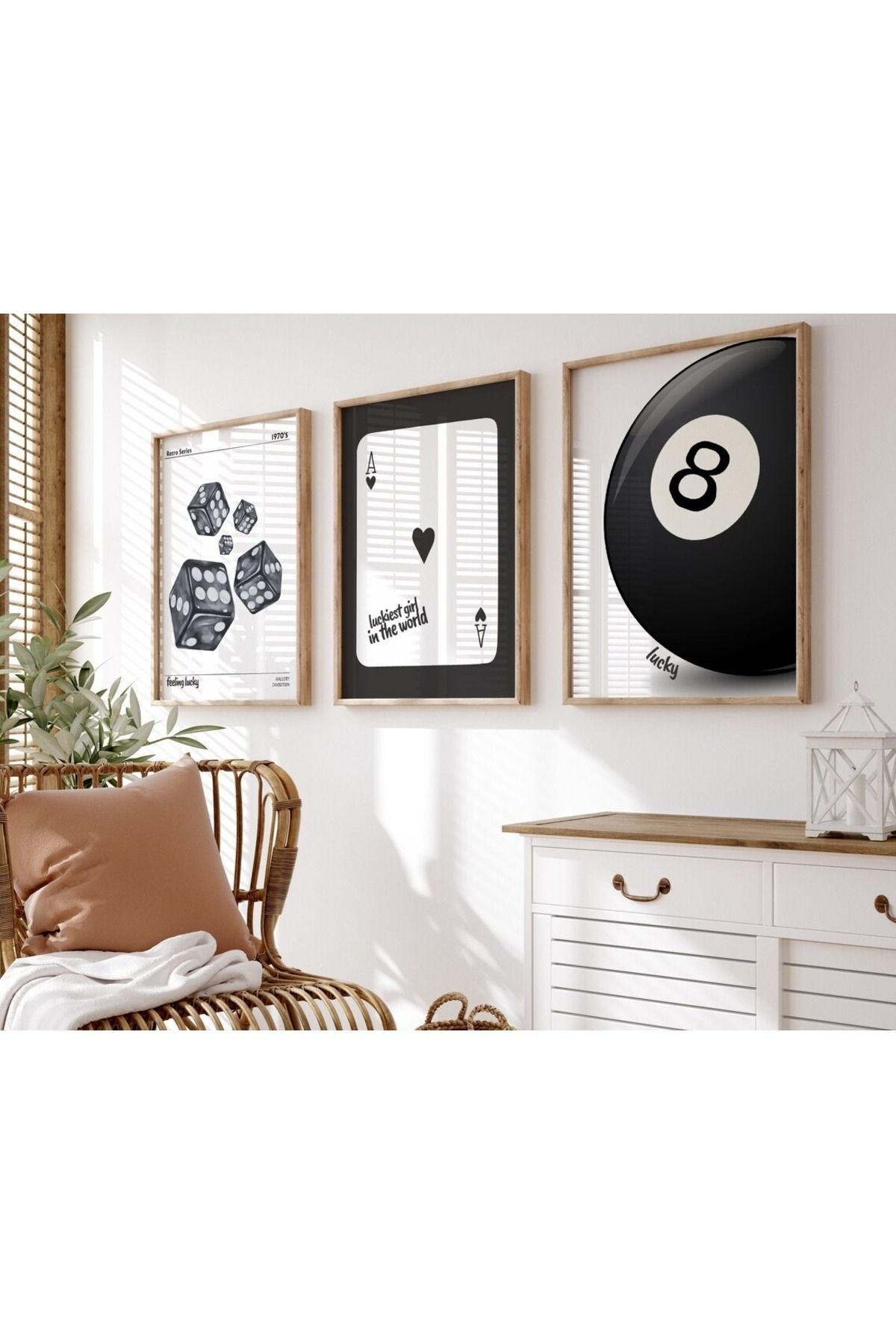 3 Parça Ahşap Çerçeveli Oturma Odası Salon Mutfak Tablo Seti SET3219