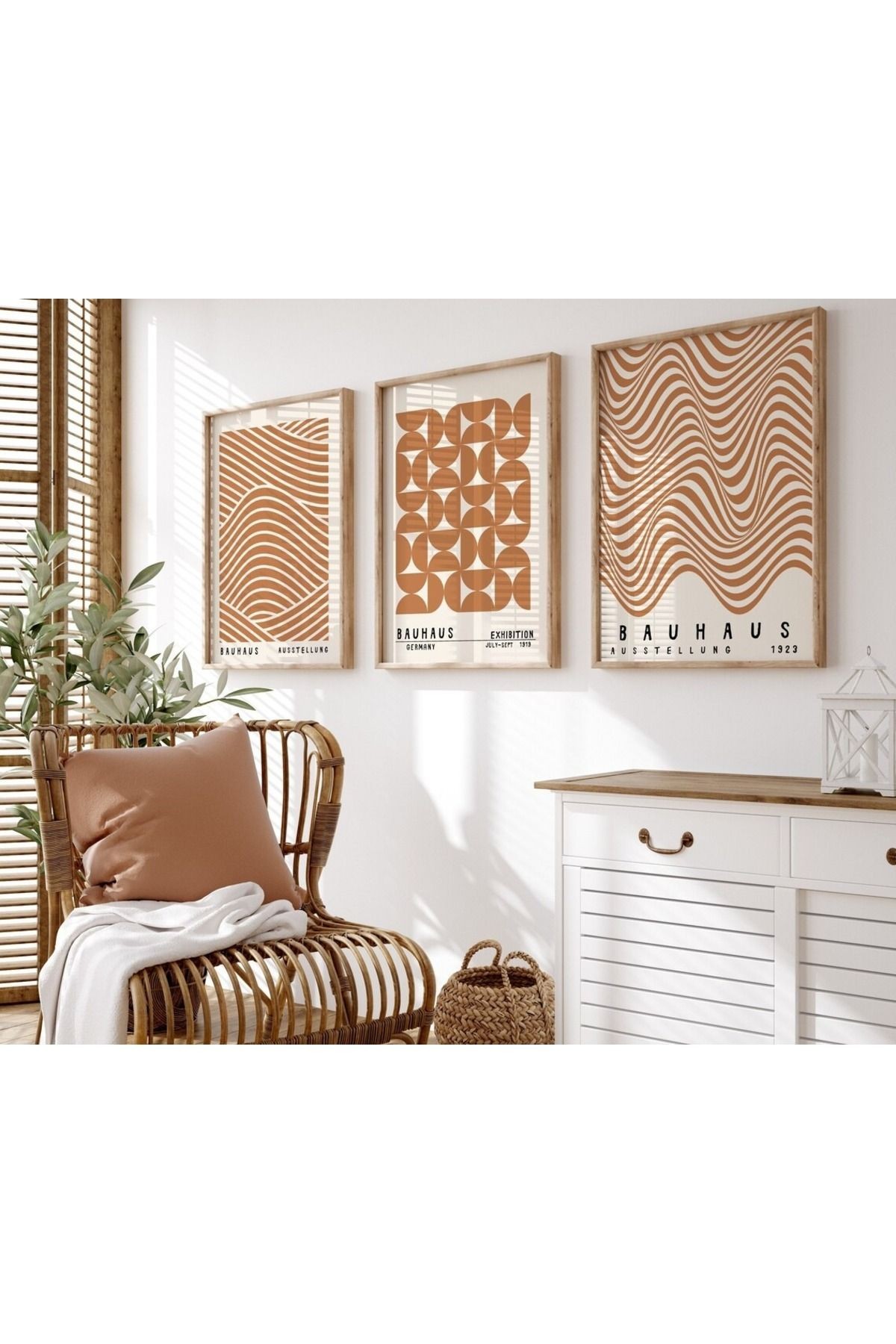 3 Parça Ahşap Çerçeveli Oturma Odası Salon Mutfak Tablo Seti SET3216