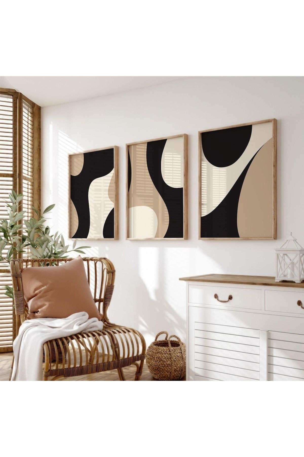 3 Parça Ahşap Çerçeveli Oturma Odası Salon Mutfak Tablo Seti SET3212