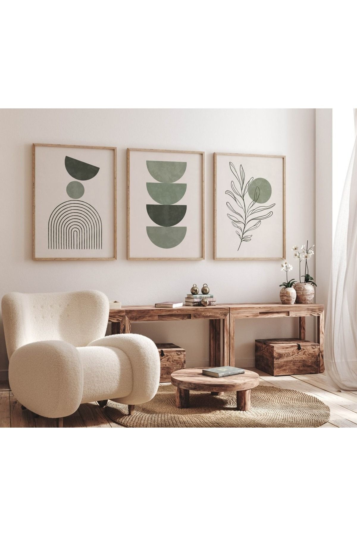 3 Parça Ahşap Çerçeveli Oturma Odası Salon Mutfak Tablo Seti SET3233