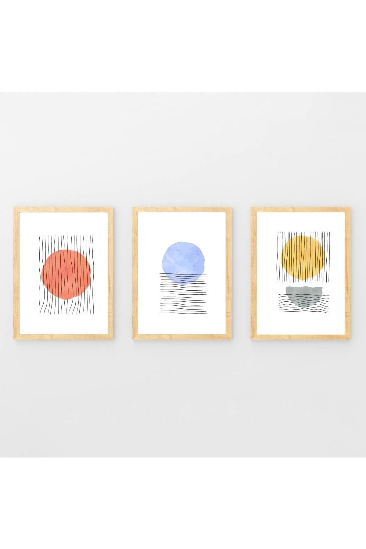 Ahşap Çerçeveli Minimalist 3lü Dekoratif Tablo Seti