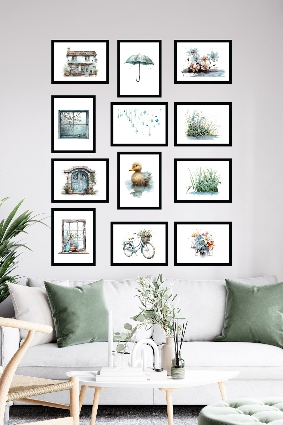 12 Parça Çerçeve Görünümlü Mdf Tablo Seti Blue Rainy