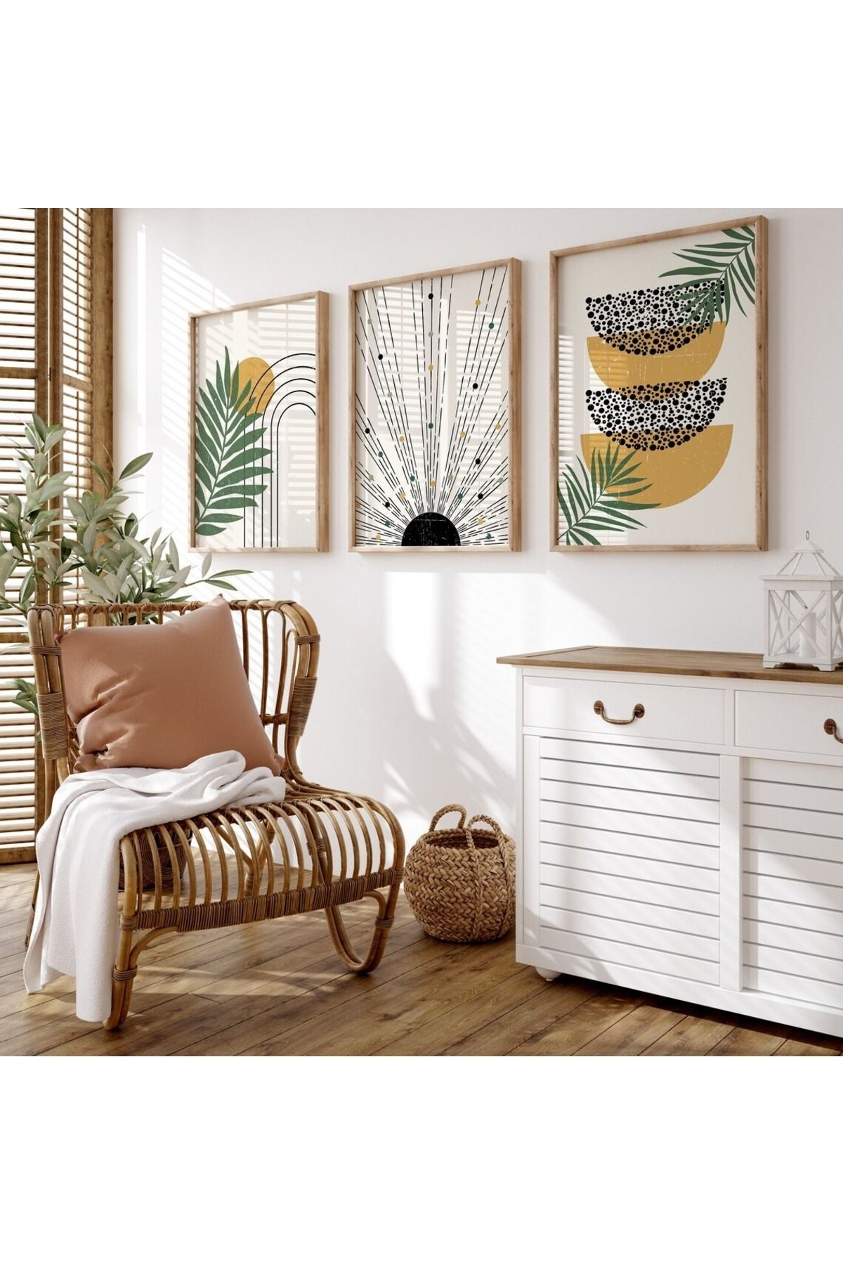 3 Parça Ahşap Çerçeveli Oturma Odası Salon Mutfak Tablo Seti SET3208