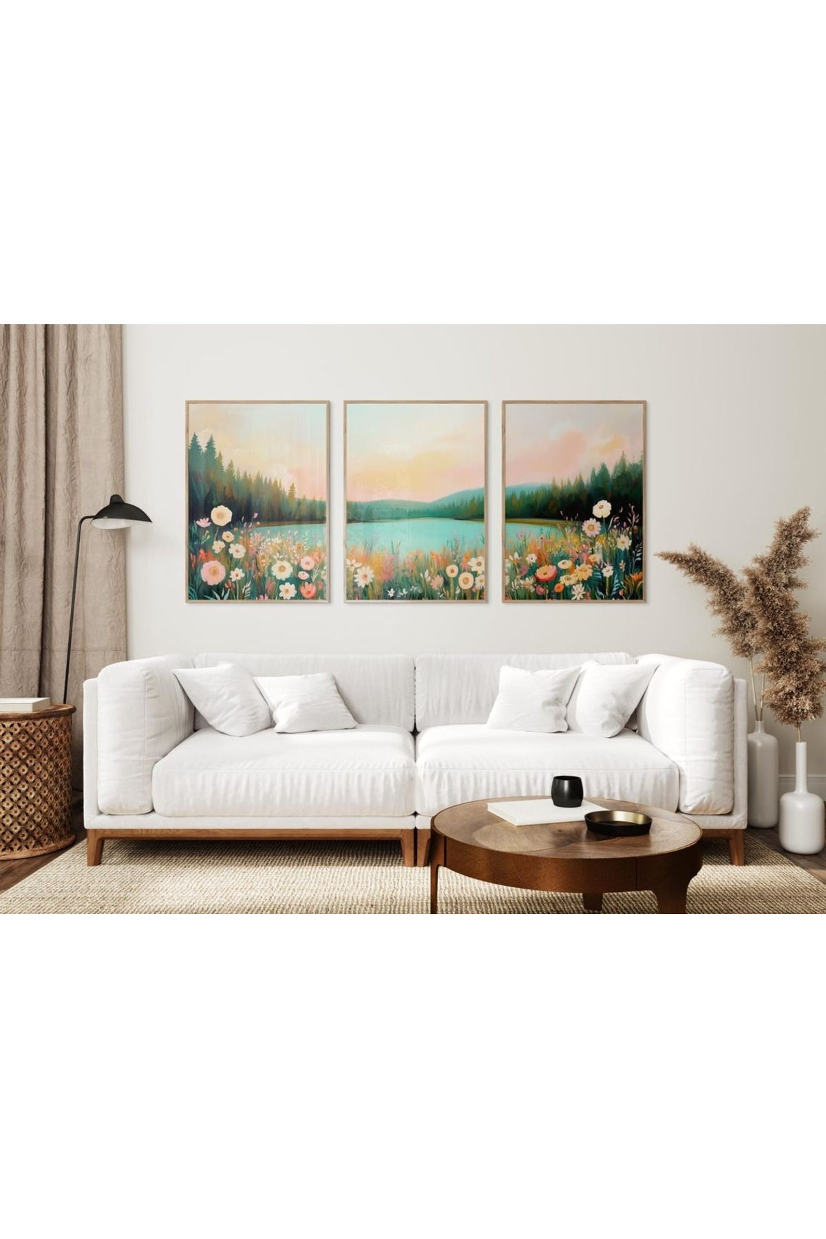 3 Parça Ahşap Çerçeveli Oturma Odası Salon Mutfak Tablo Seti Set3104