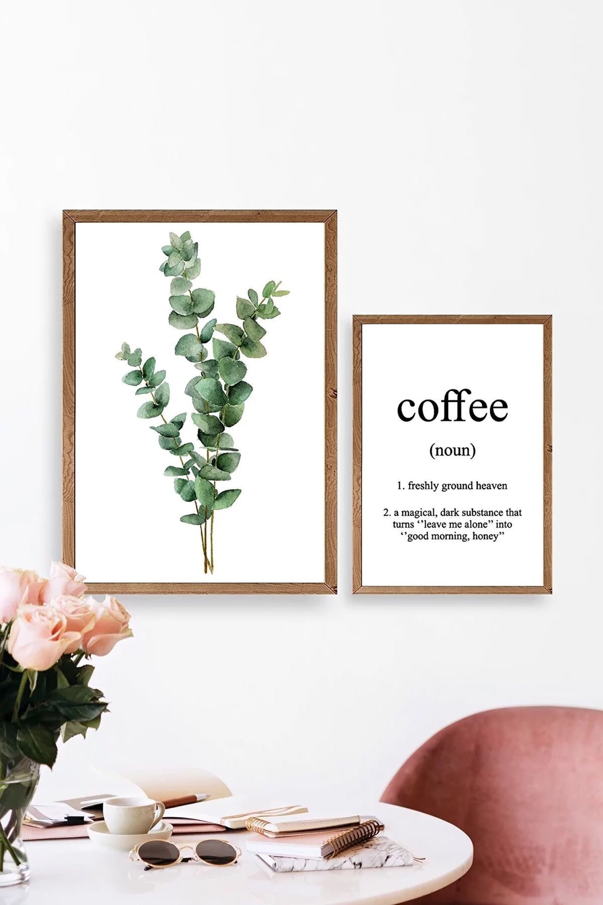 Kahve Köşesi Okaliptüs Coffee Ahşap Çerçeve Set