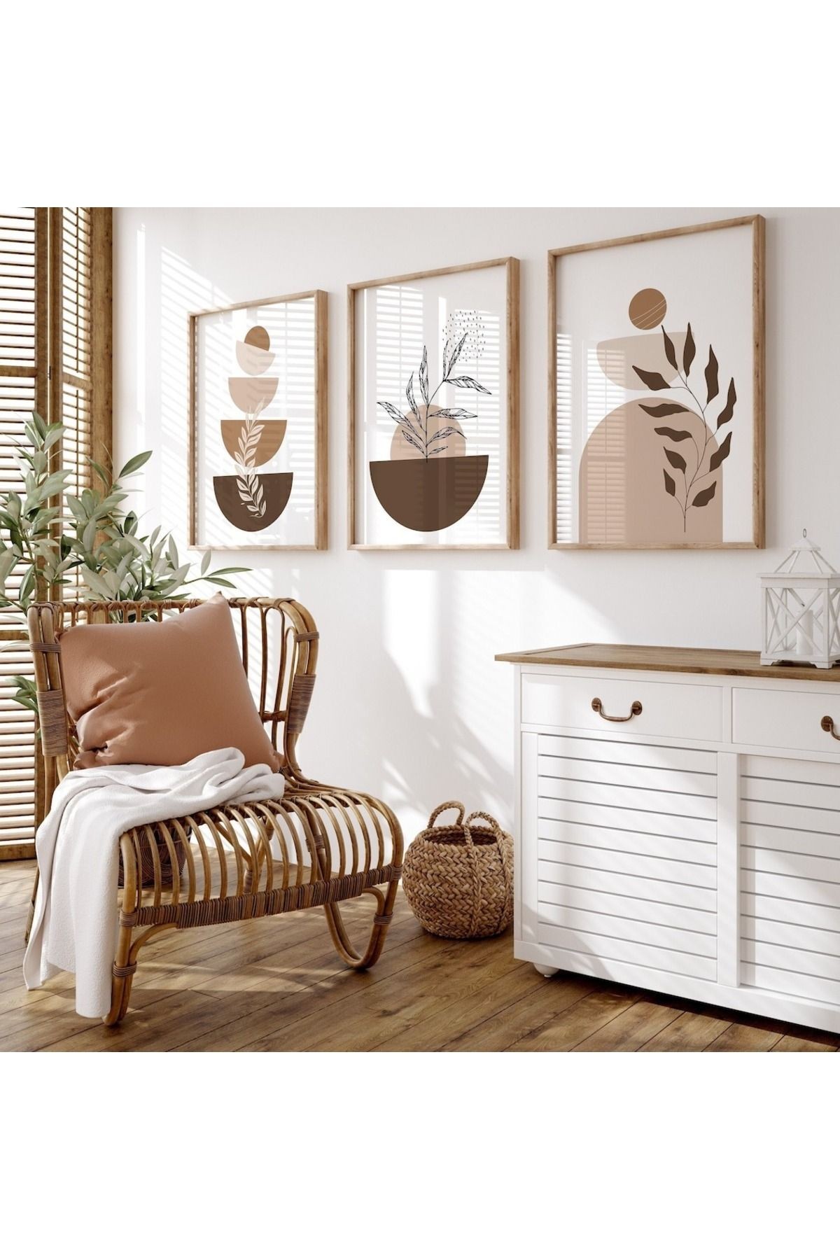 3 Parça Ahşap Çerçeveli Oturma Odası Salon Mutfak Tablo Seti SET3207