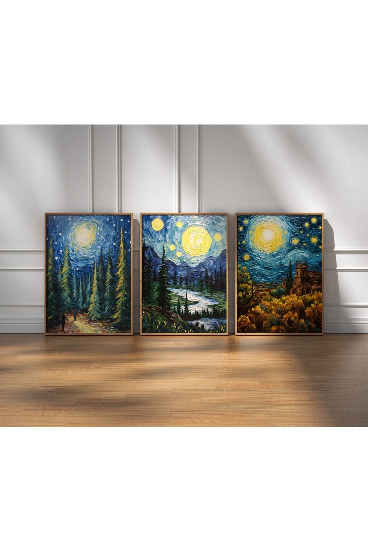 3 Parça Ahşap Çerçeveli Oturma Odası Salon Mutfak Tablo Seti SET3266