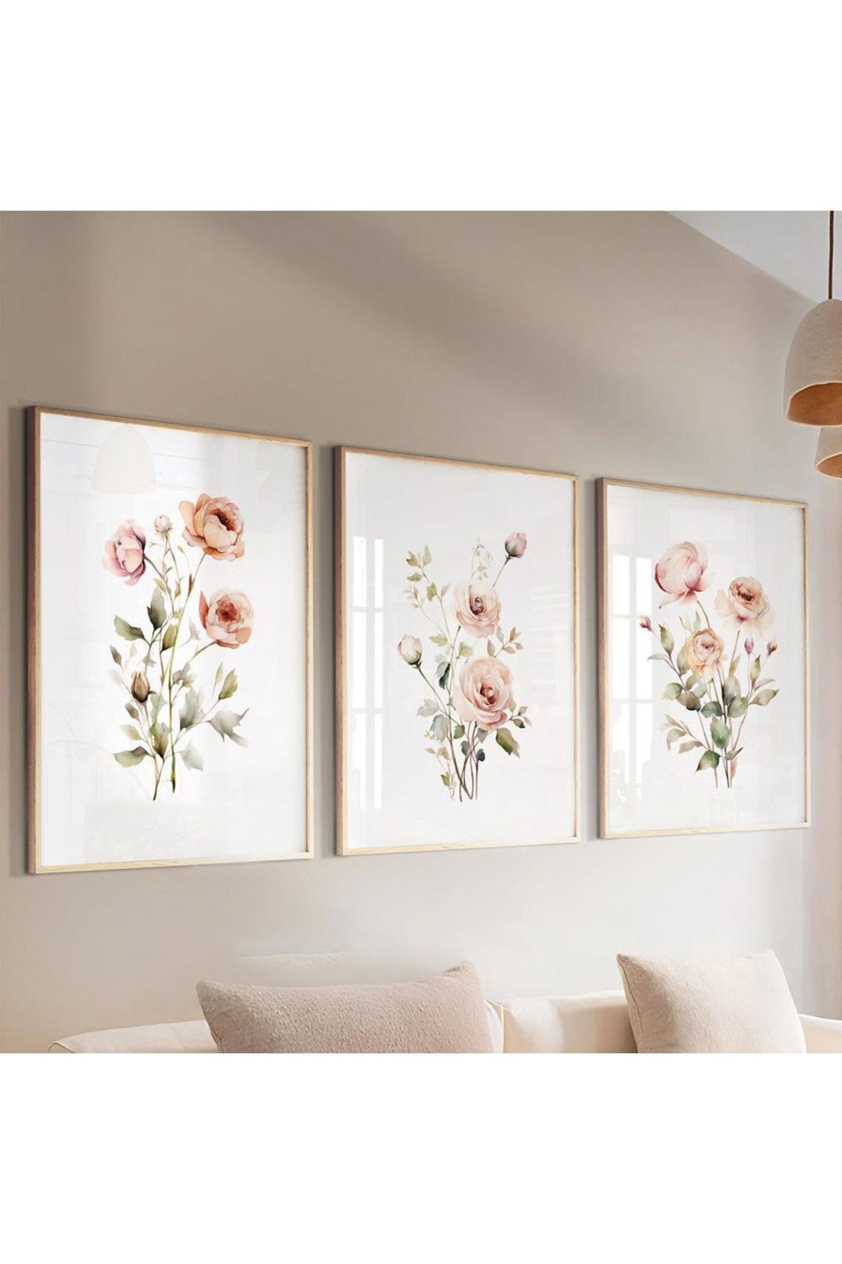 3 Parça Ahşap Çerçeveli Oturma Odası Salon Mutfak Tablo Seti SET3159