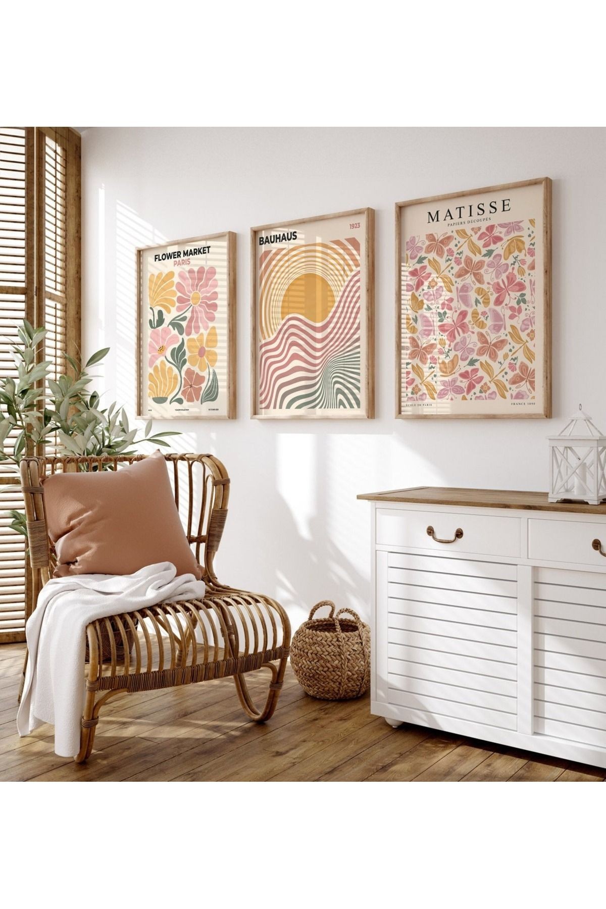 3 Parça Ahşap Çerçeveli Oturma Odası Salon Mutfak Tablo Seti SET3228