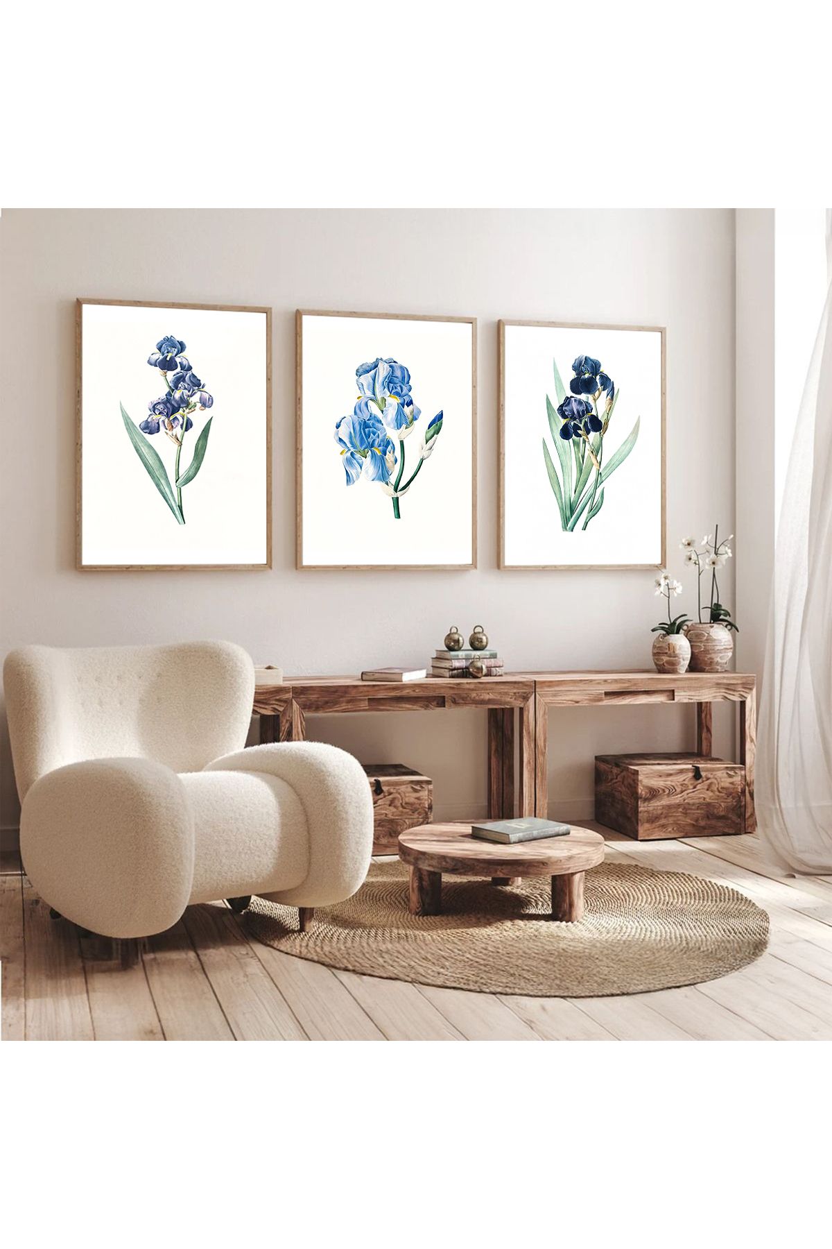 3 Parça Ahşap Çerçeveli Oturma Odası Salon Mutfak Tablo Seti Set3149