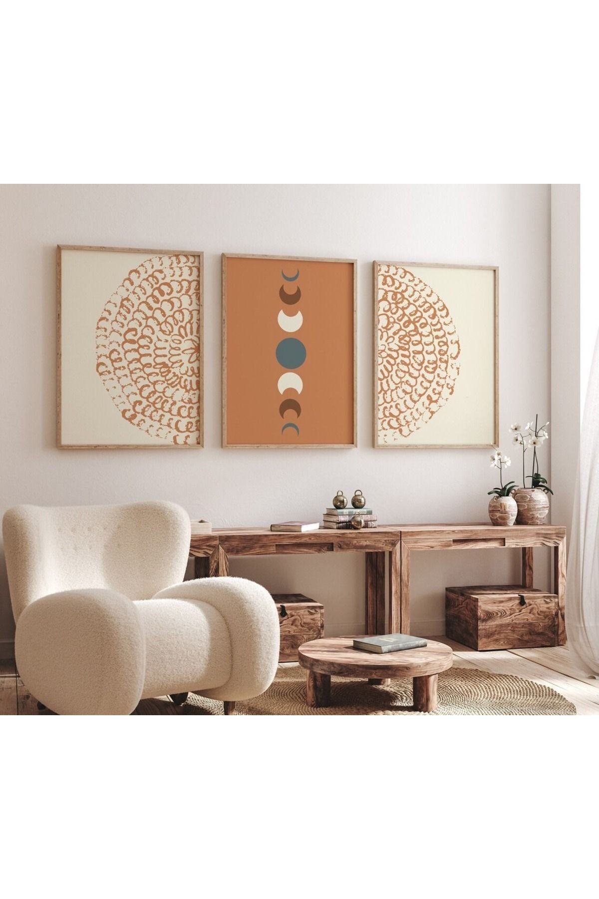 3 Parça Ahşap Çerçeveli Oturma Odası Salon Mutfak Tablo Seti SET3215