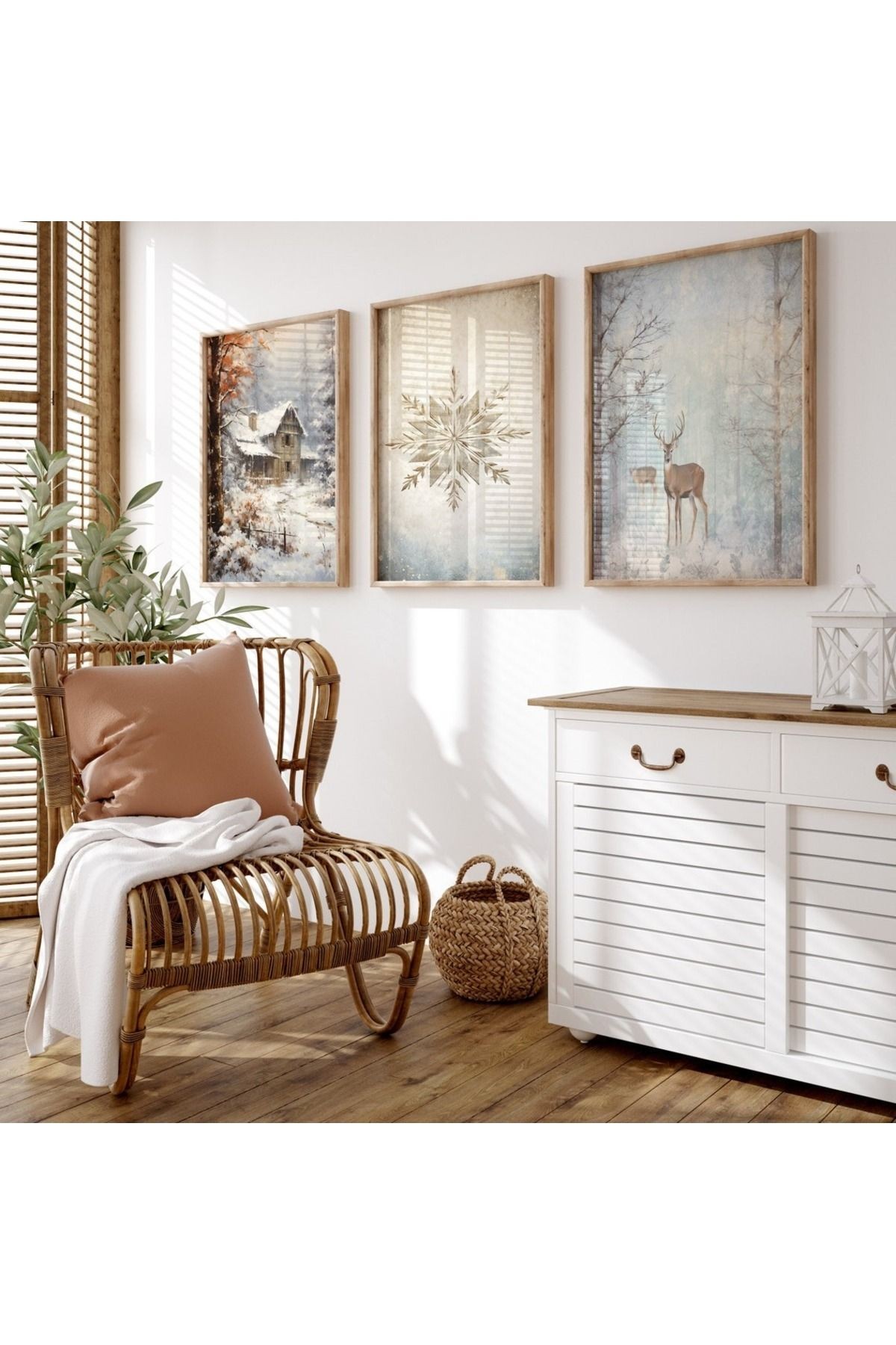 3 Parça Ahşap Çerçeveli Oturma Odası Salon Mutfak Tablo Seti SET3276