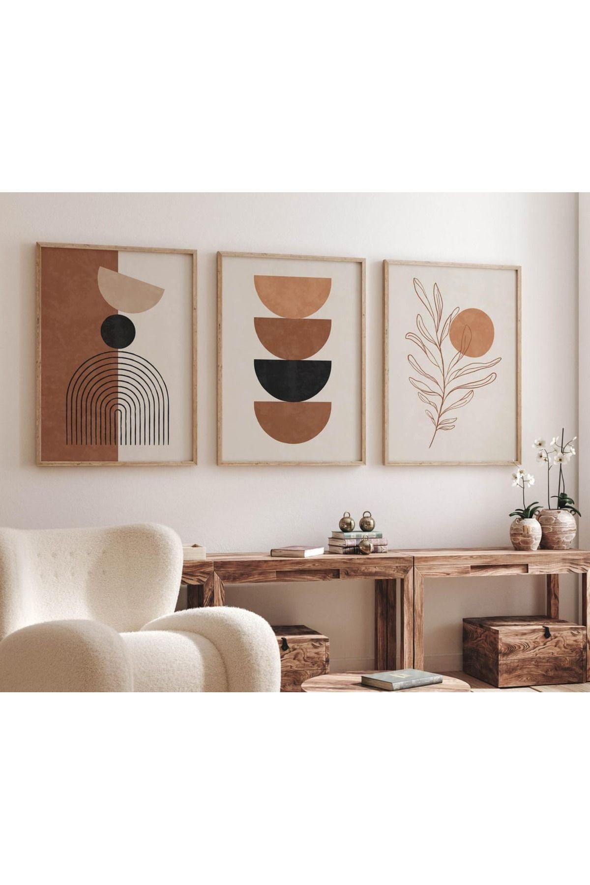 3 Parça Ahşap Çerçeveli Oturma Odası Salon Mutfak Tablo Seti SET3234