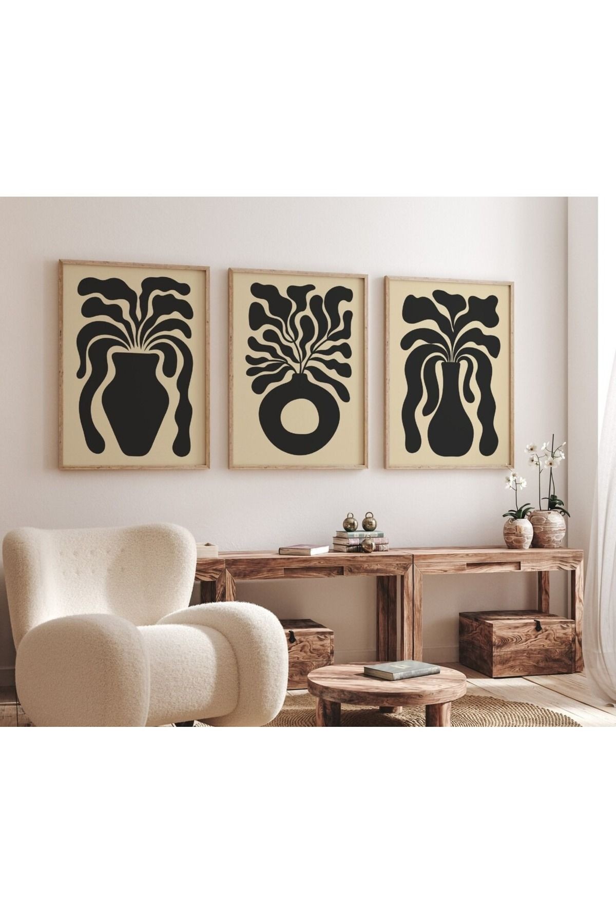 3 Parça Ahşap Çerçeveli Oturma Odası Salon Mutfak Tablo Seti SET3213