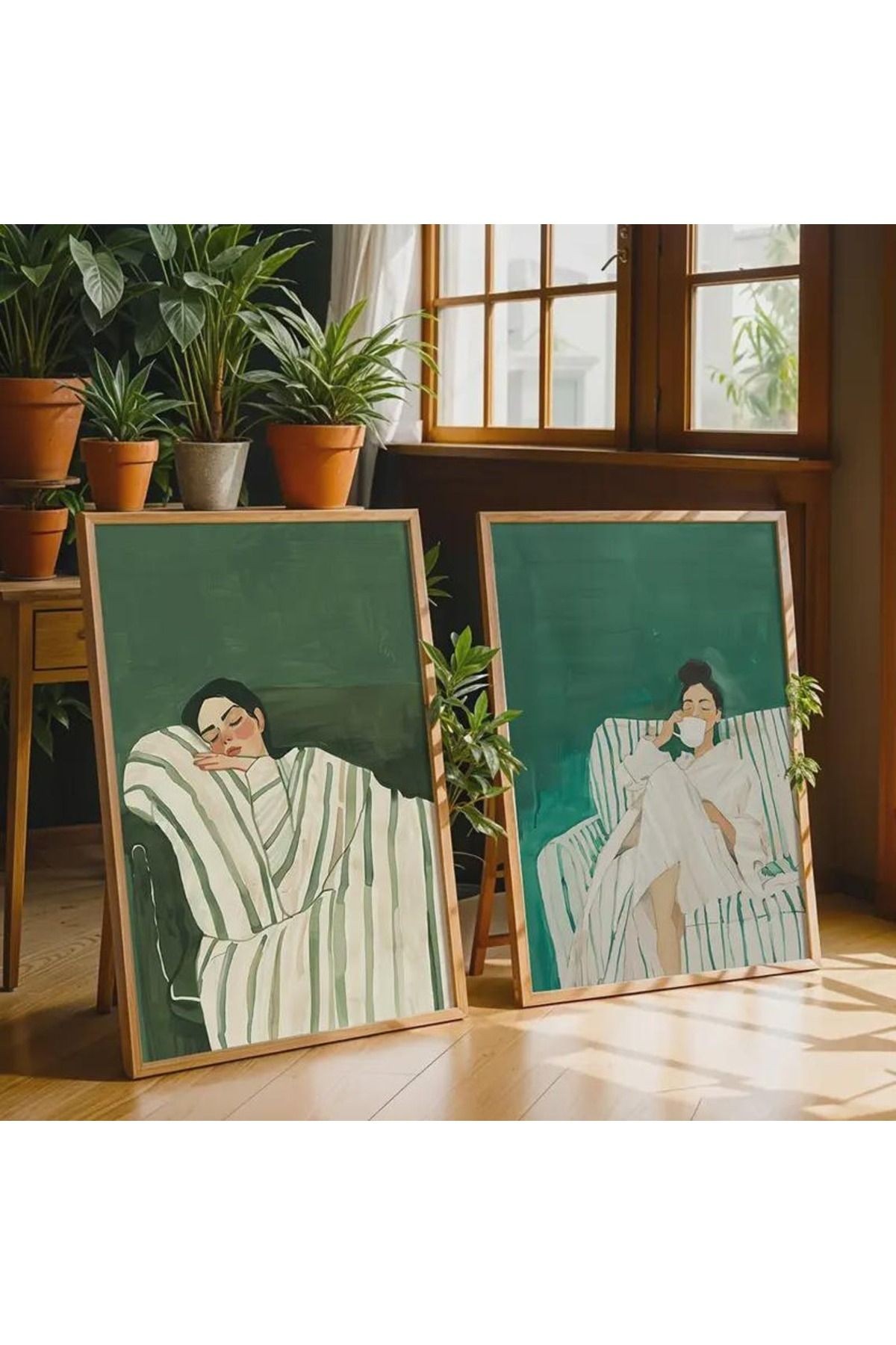 2 Parça Ahşap Çerçeveli Oturma Odası Salon Mutfak Tablo Seti SET3067