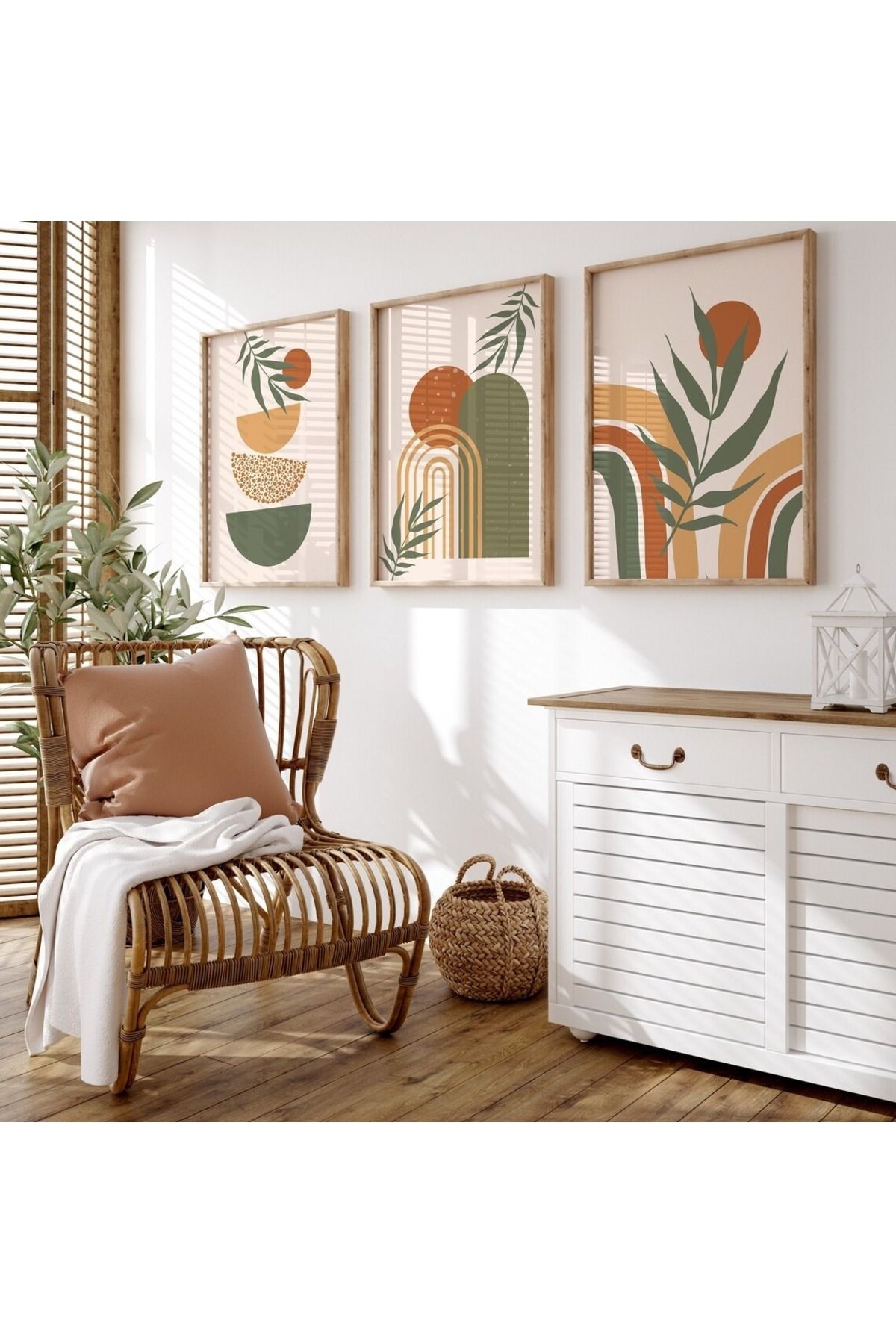 3 Parça Ahşap Çerçeveli Oturma Odası Salon Mutfak Tablo Seti SET3205