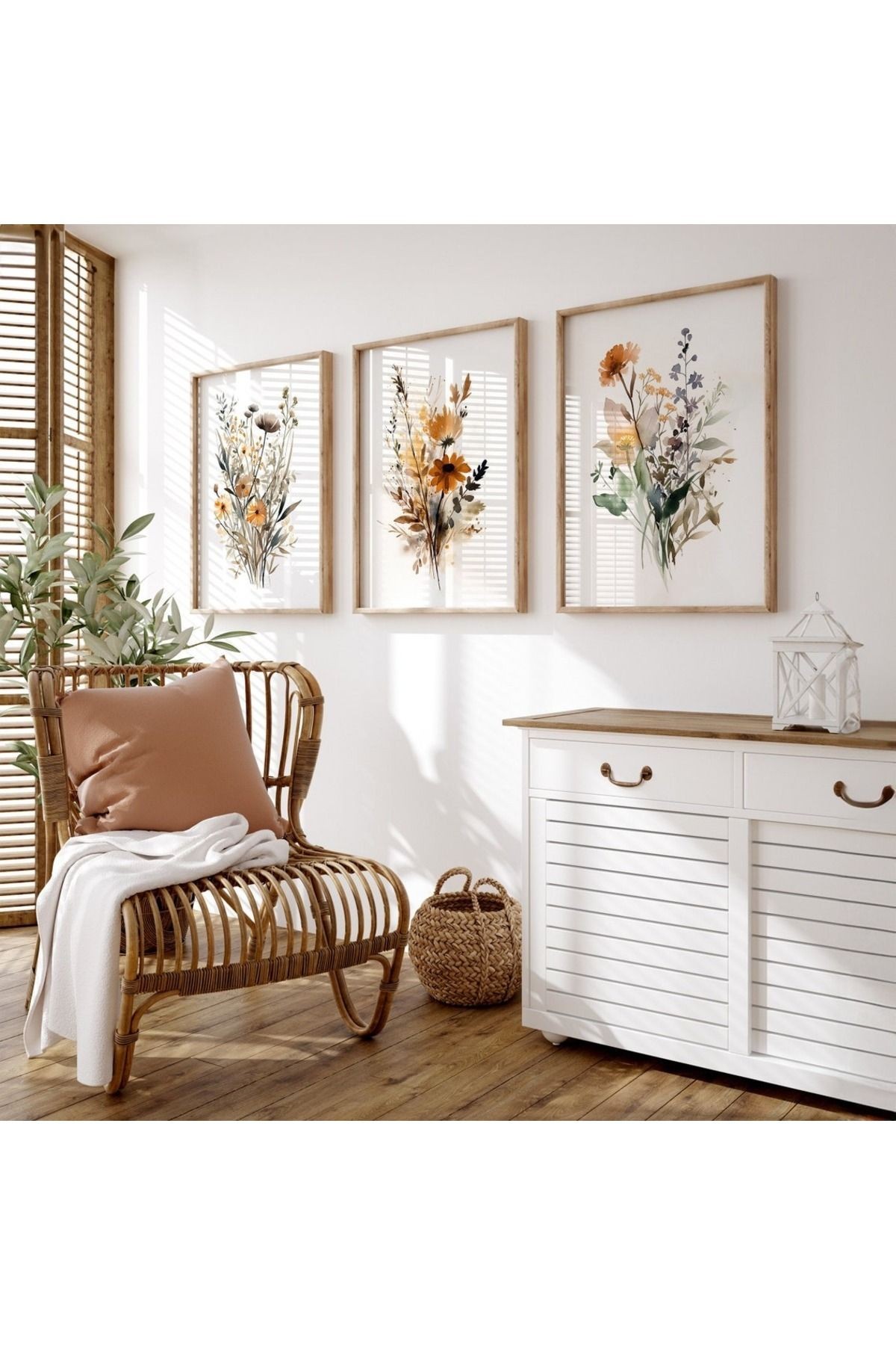 3 Parça Ahşap Çerçeveli Oturma Odası Salon Mutfak Tablo Seti SET3272