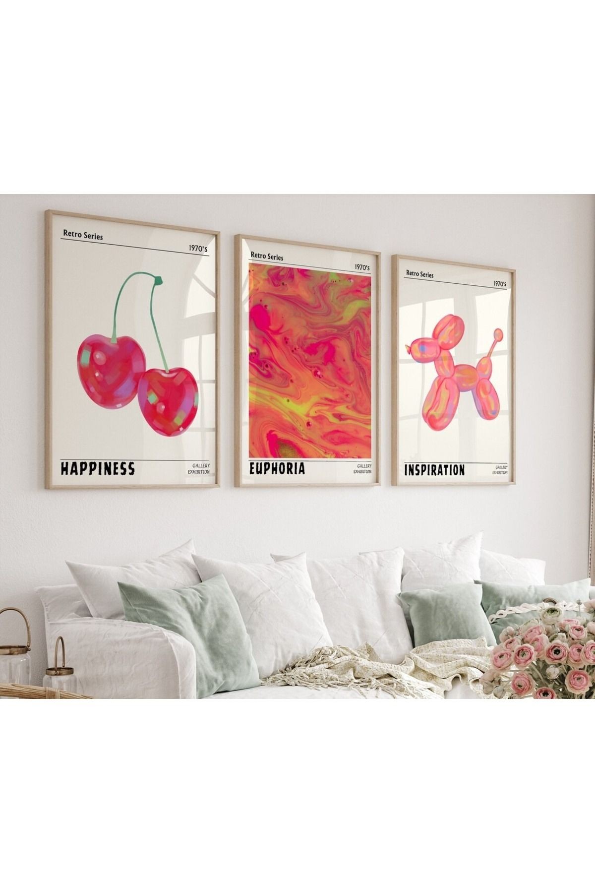 3 Parça Ahşap Çerçeveli Oturma Odası Salon Mutfak Tablo Seti SET3222