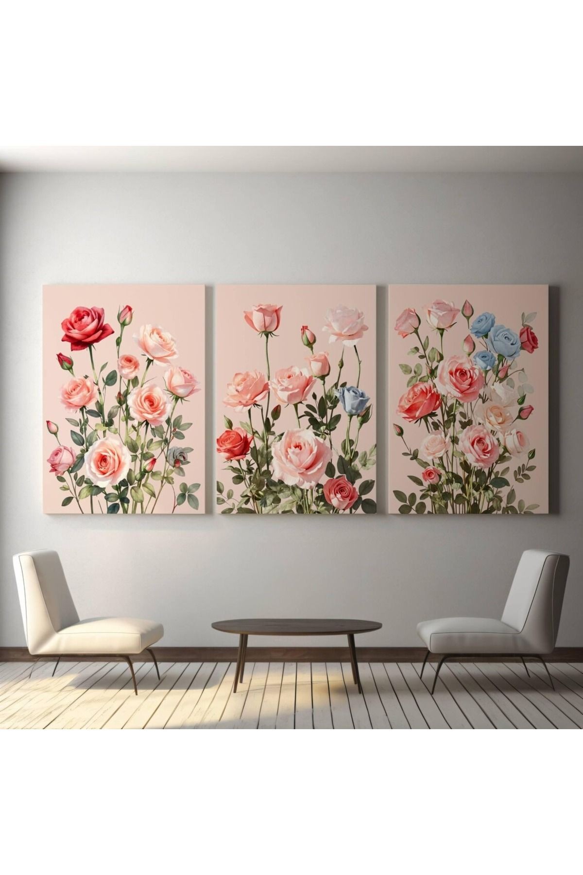 3 Parça Ahşap Çerçeveli Oturma Odası Salon Mutfak Tablo Seti SET3225