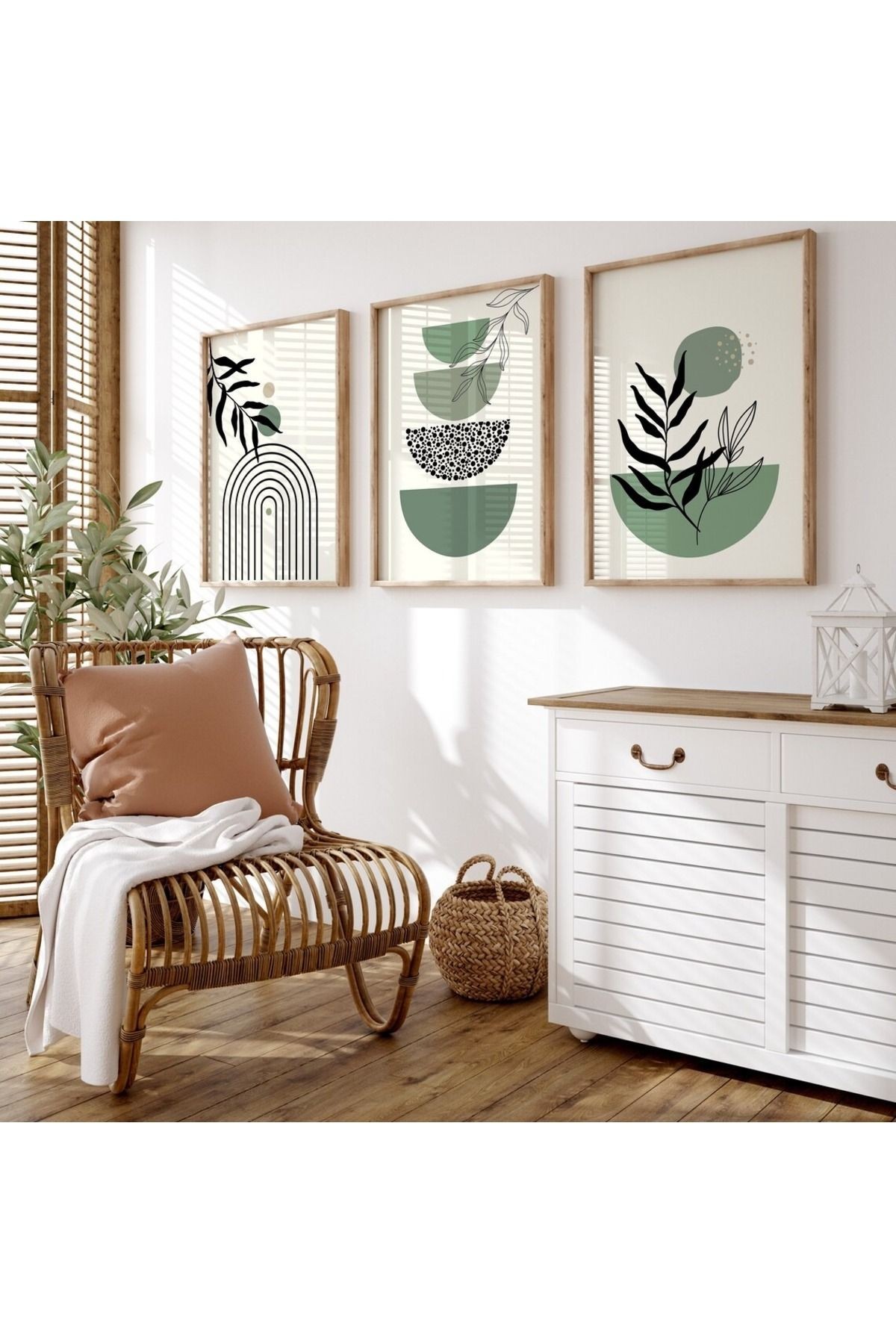 3 Parça Ahşap Çerçeveli Oturma Odası Salon Mutfak Tablo Seti SET3206