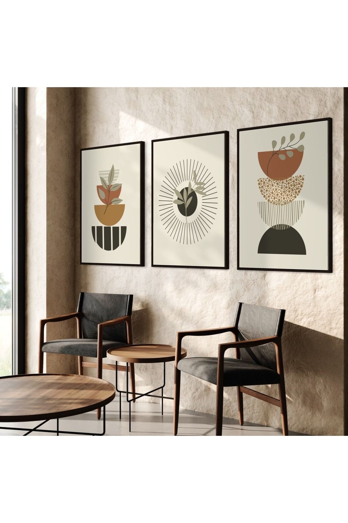 3 Parça Ahşap Çerçeveli Oturma Odası Salon Mutfak Tablo Seti SET3211