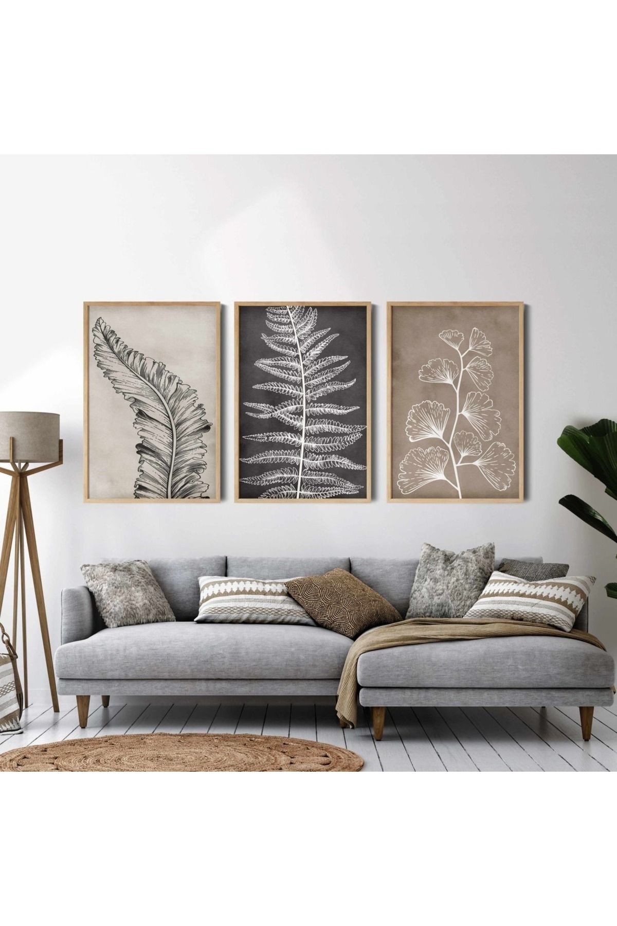 3 Parça Ahşap Çerçeveli Oturma Odası Salon Mutfak Tablo Seti SET3243