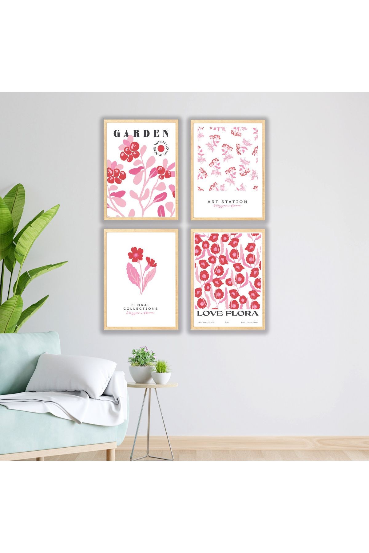 Ahşap Çerçeveli 4lü Tablo Seti Flower Garden