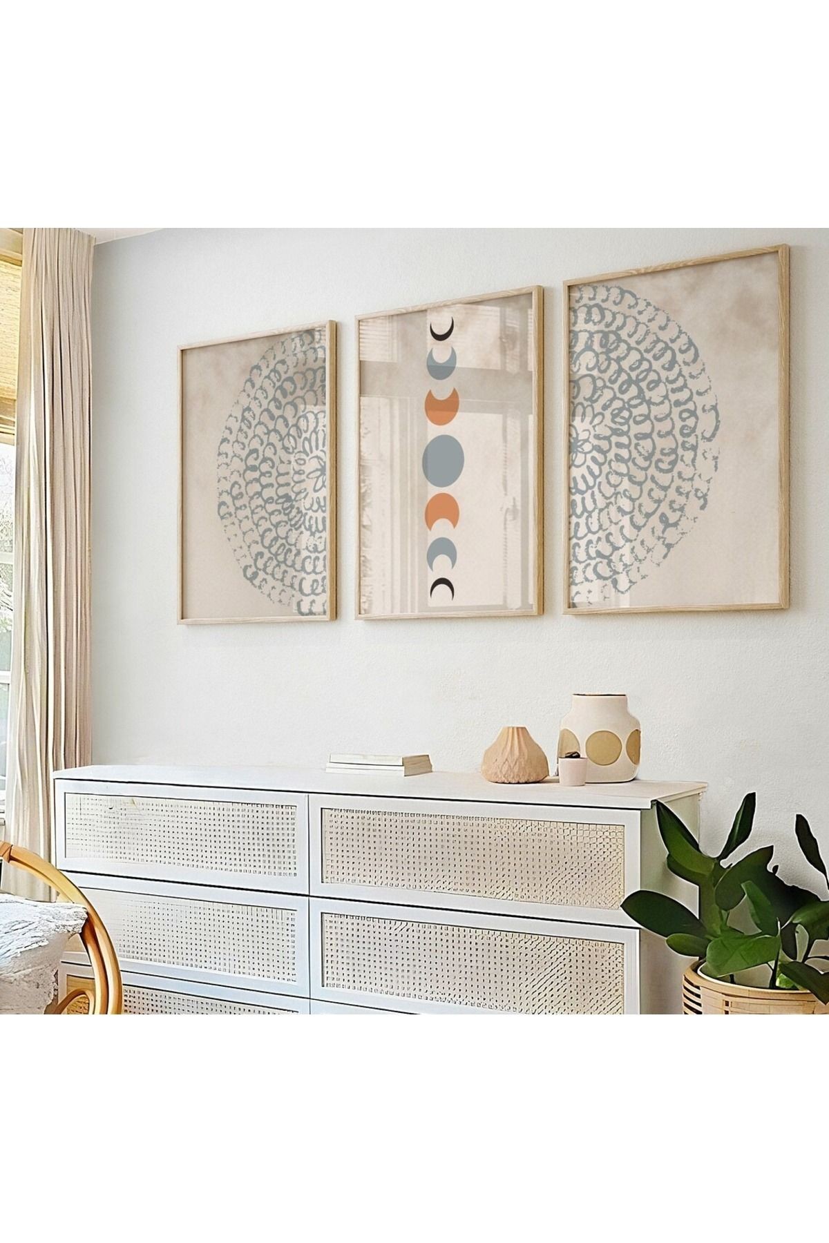 3 Parça Ahşap Çerçeveli Oturma Odası Salon Mutfak Tablo Seti SET3221