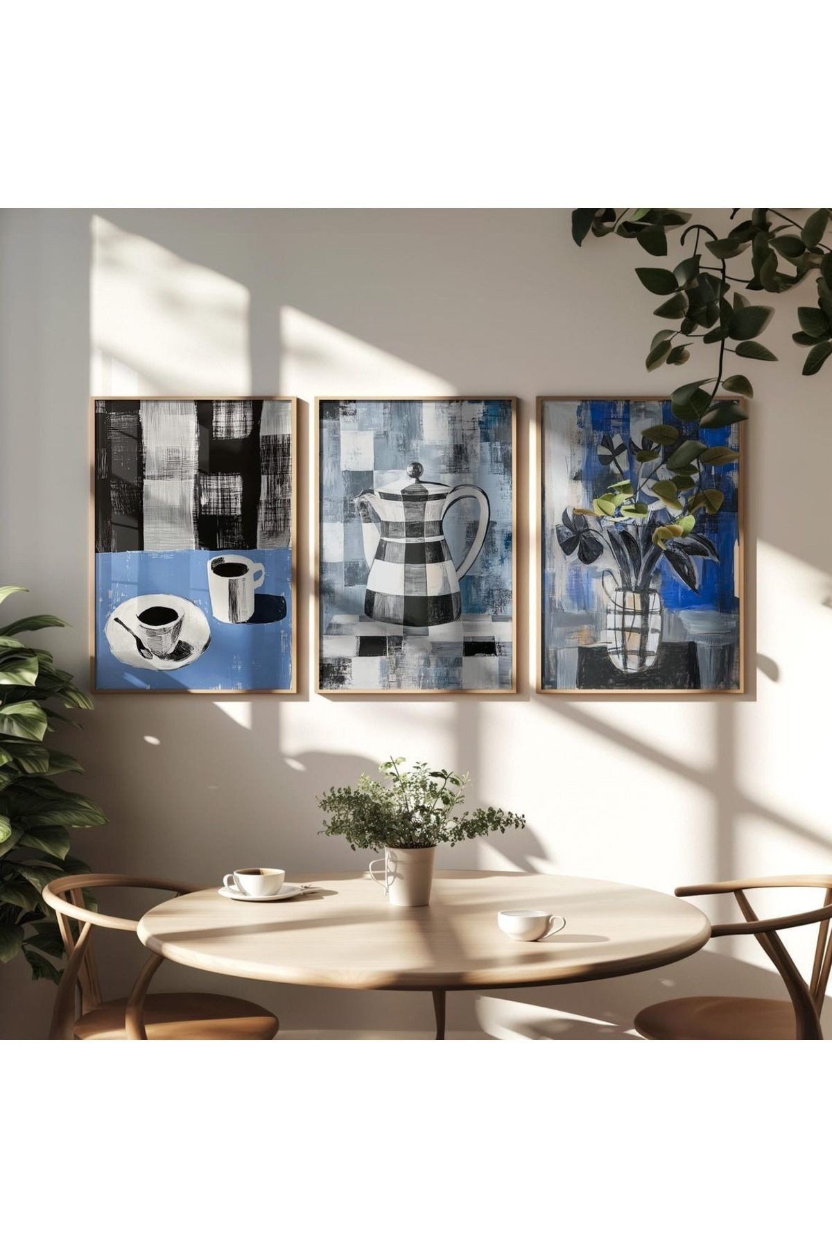 3 Parça Ahşap Çerçeveli Oturma Odası Salon Mutfak Tablo Seti SET3065