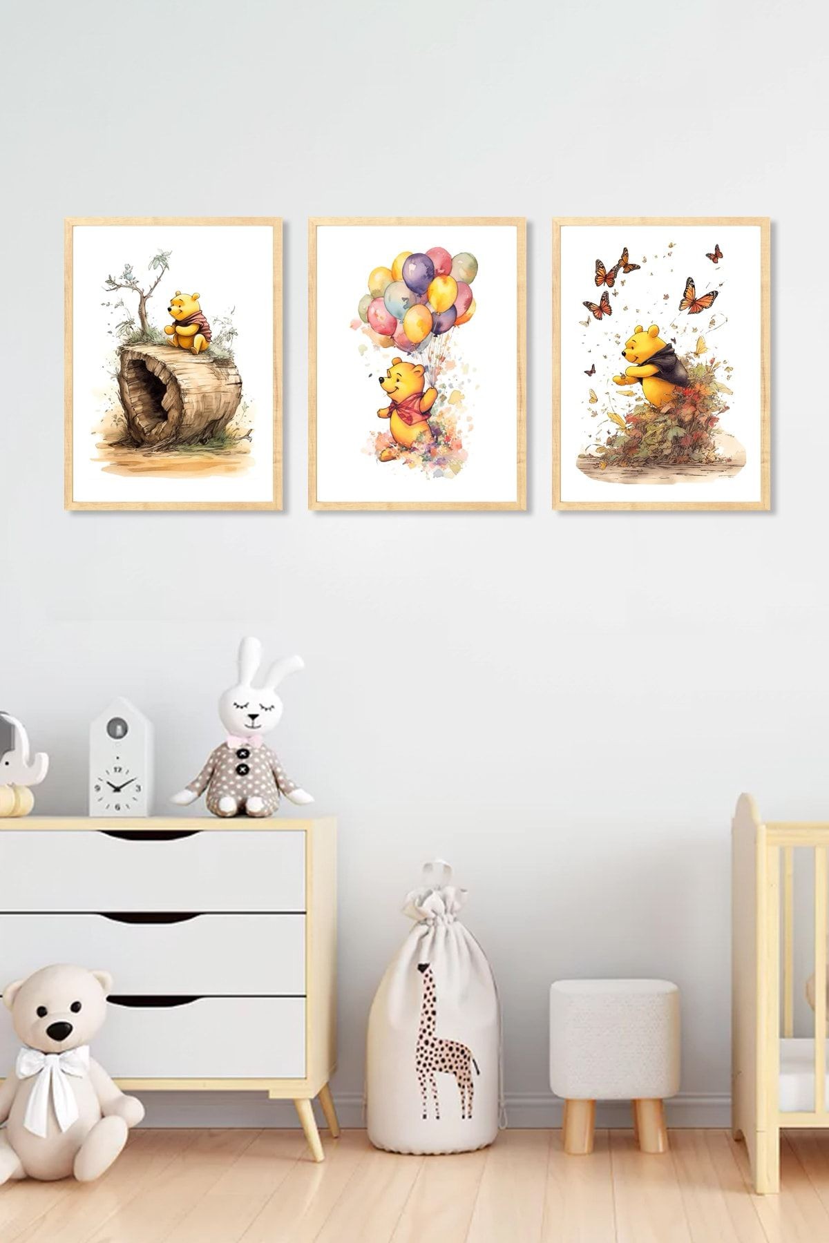 Ahşap Çerçeveli Çocuk Odası Dekoratif Tablo Seti Winnie