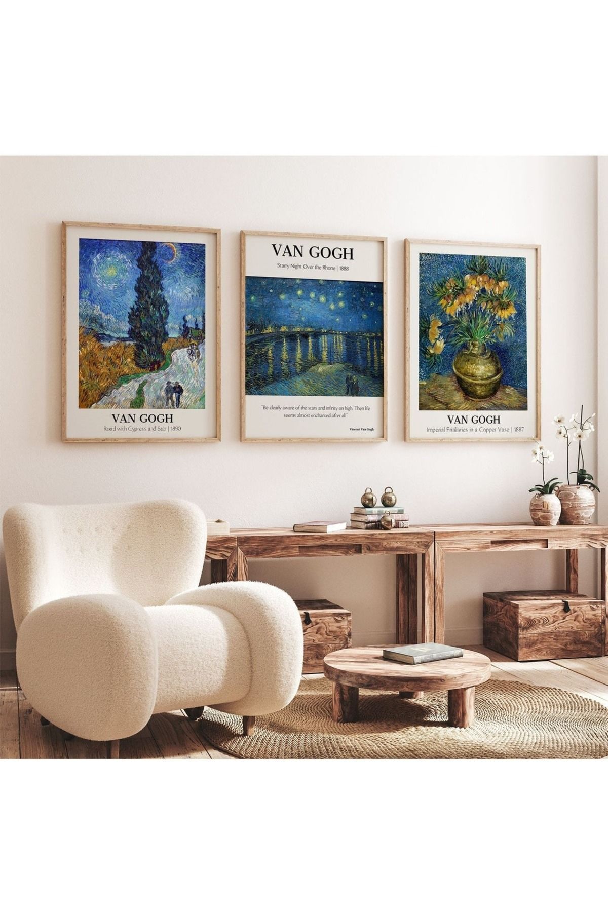 3 Parça Ahşap Çerçeveli Oturma Odası Salon Mutfak Tablo Seti SET3186