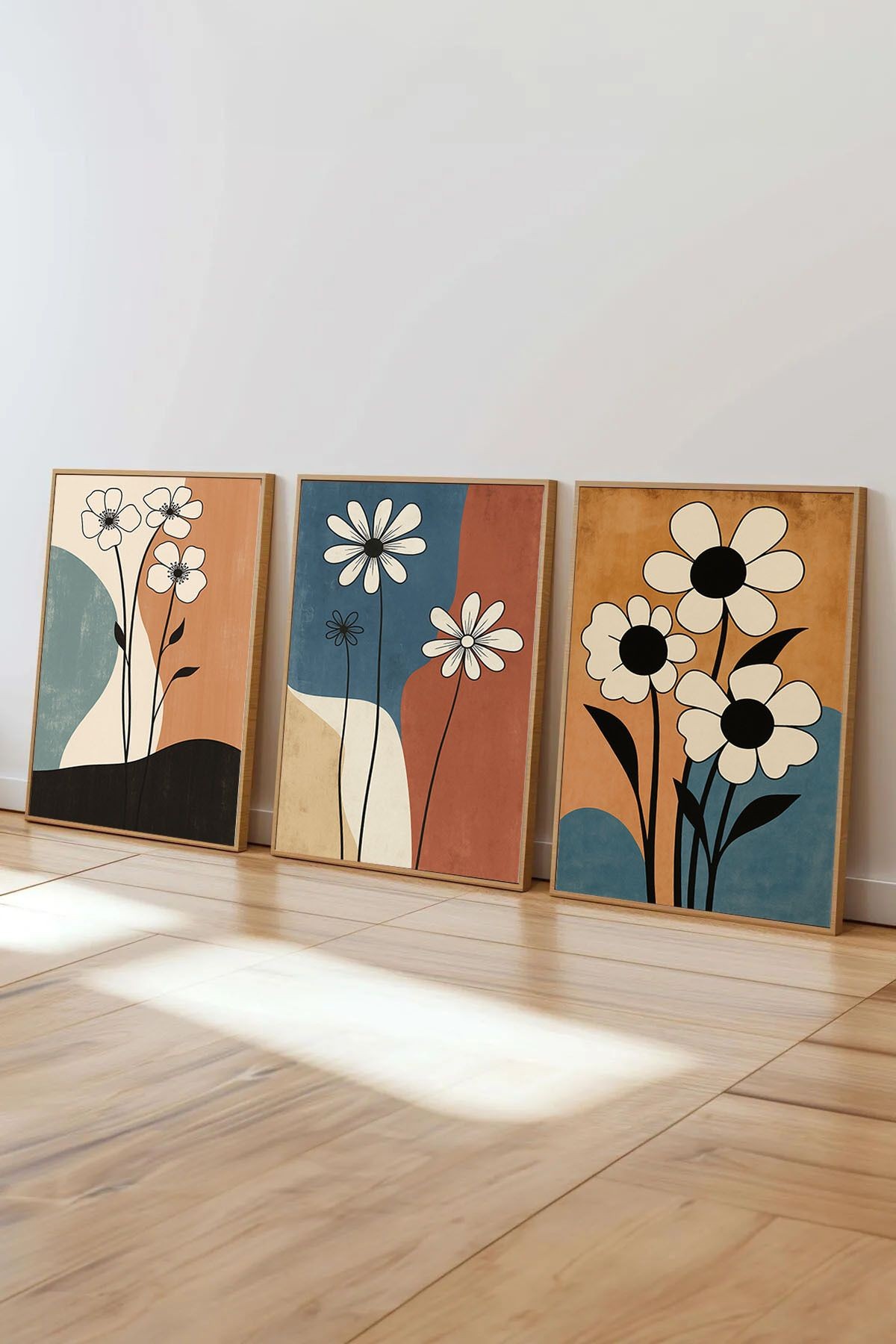 3 Parça Ahşap Çerçeveli Oturma Odası Salon Mutfak Tablo Seti SET3006