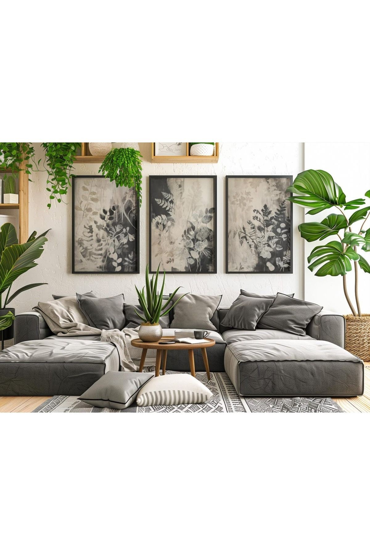 3 Parça Ahşap Çerçeveli Oturma Odası Salon Mutfak Tablo Seti SET3060