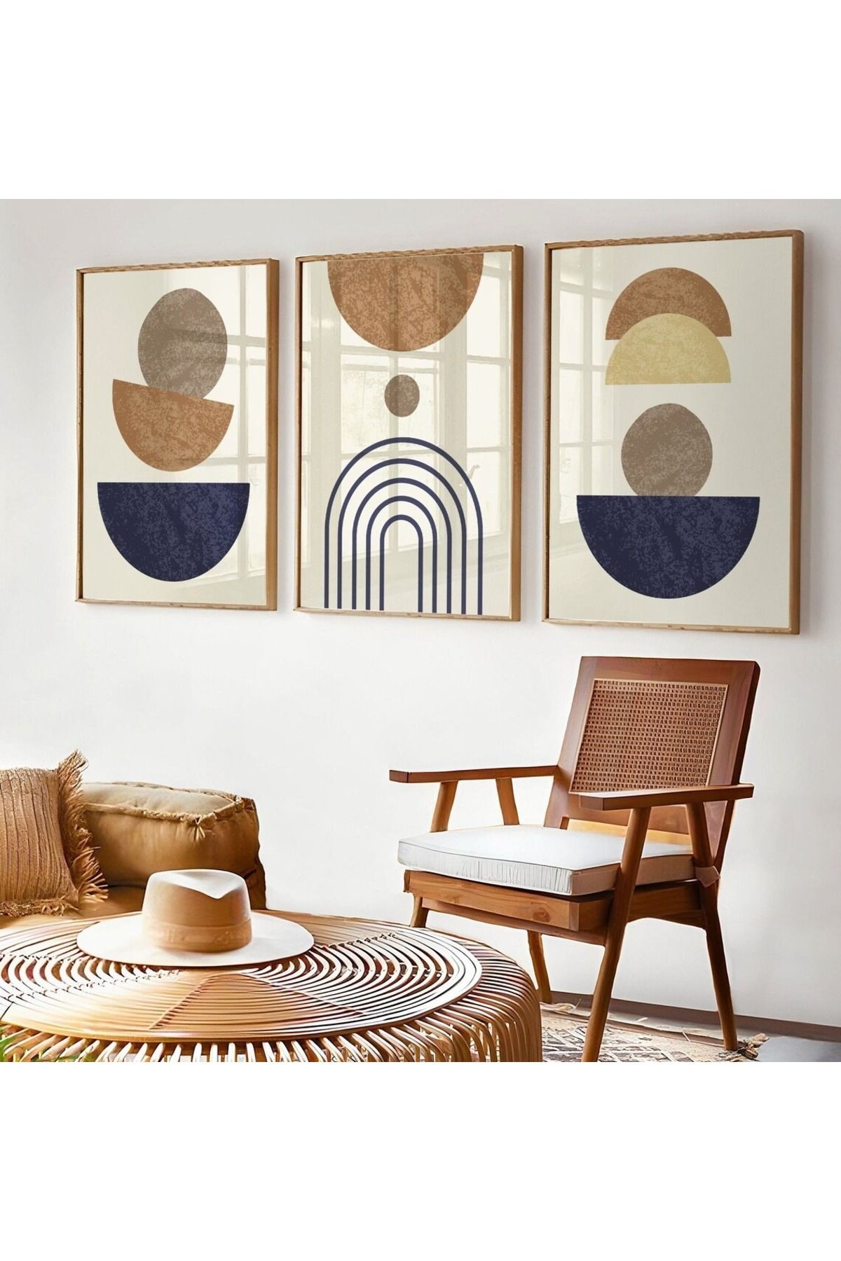 3 Parça Ahşap Çerçeveli Oturma Odası Salon Mutfak Tablo Seti SET3214