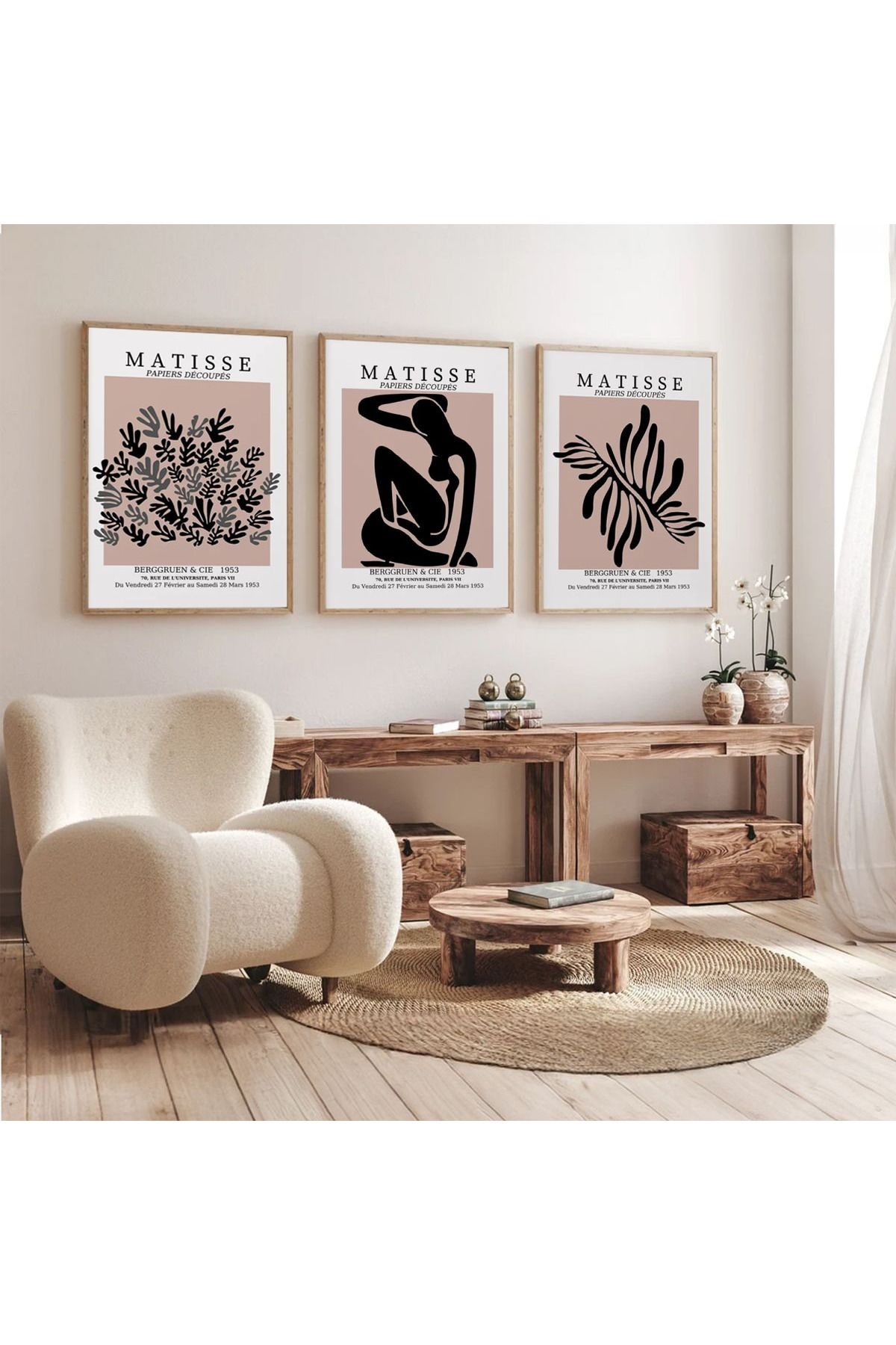 3 Parça Ahşap Çerçeveli Oturma Odası Salon Mutfak Tablo Seti SET3261