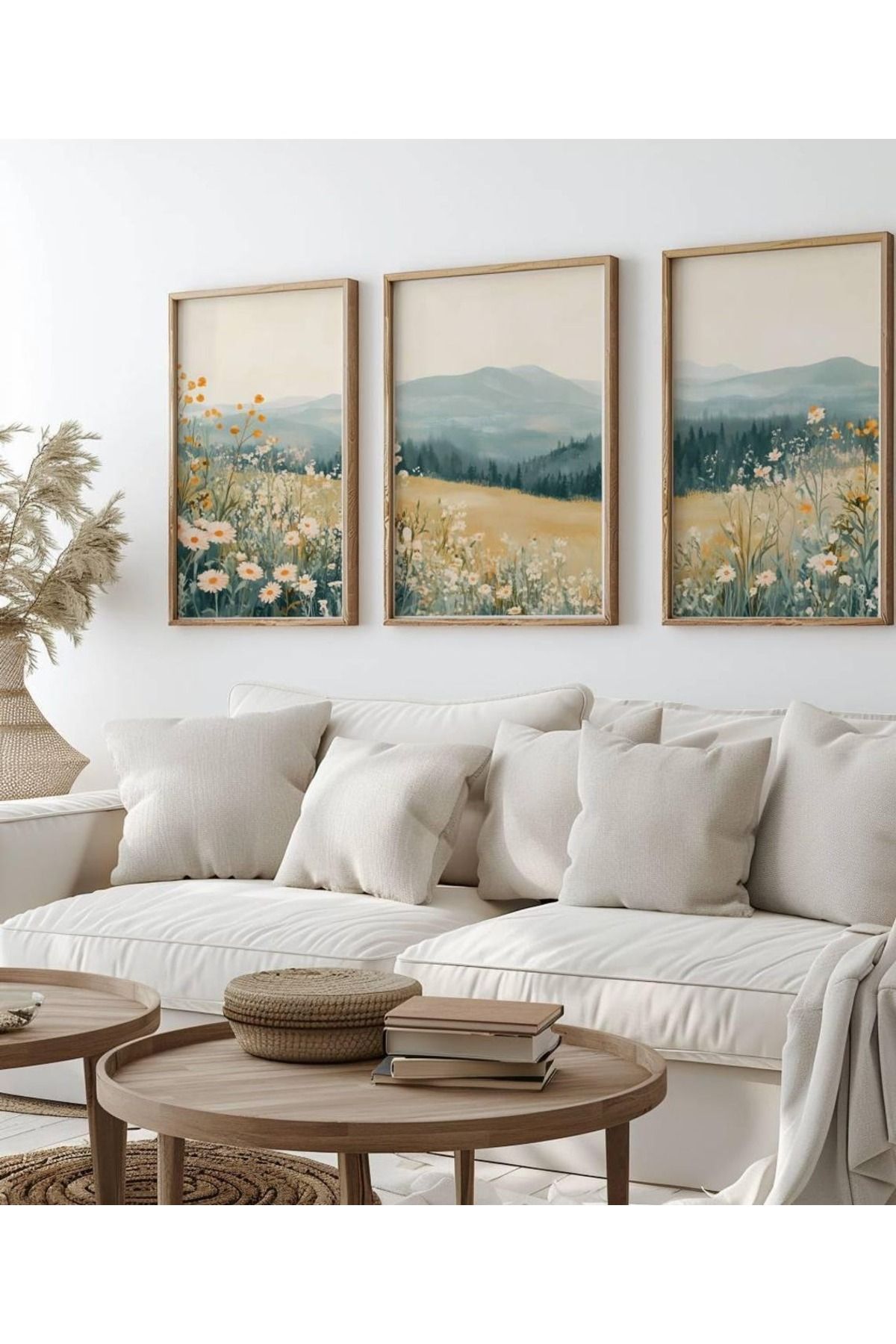 3 Parça Ahşap Çerçeveli Oturma Odası Salon Mutfak Tablo Seti SET3162