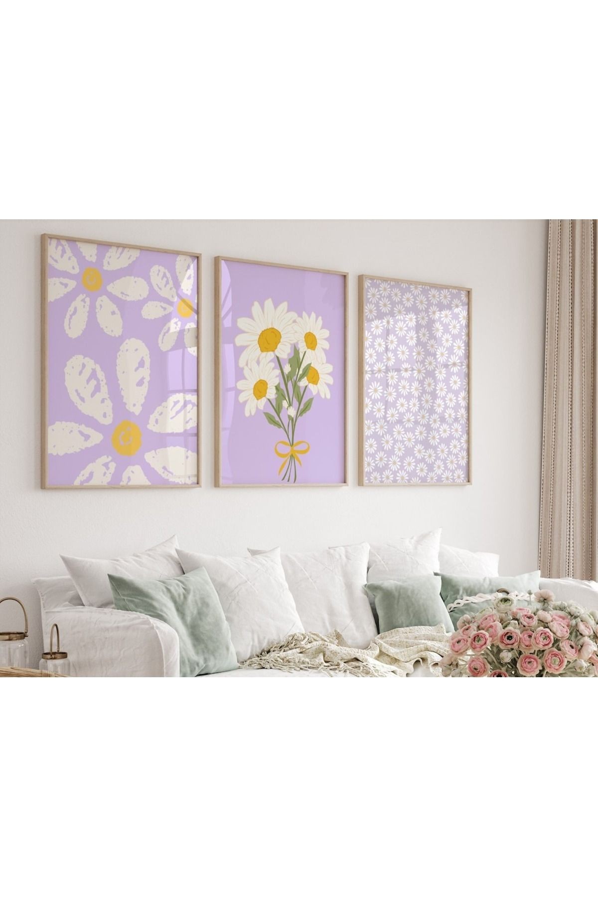 3 Parça Ahşap Çerçeveli Oturma Odası Salon Mutfak Tablo Seti SET3220