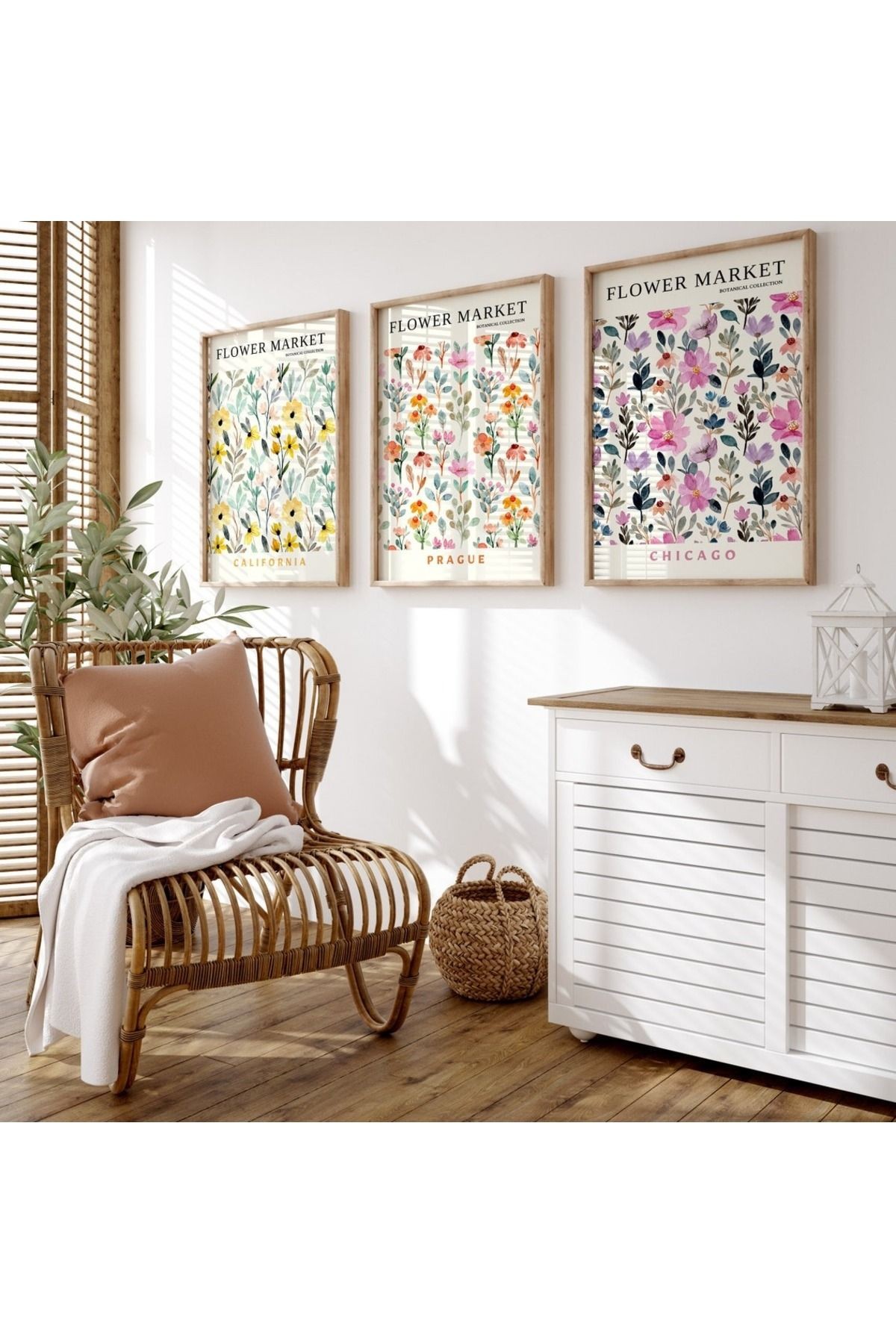 3 Parça Ahşap Çerçeveli Oturma Odası Salon Mutfak Tablo Seti SET3282