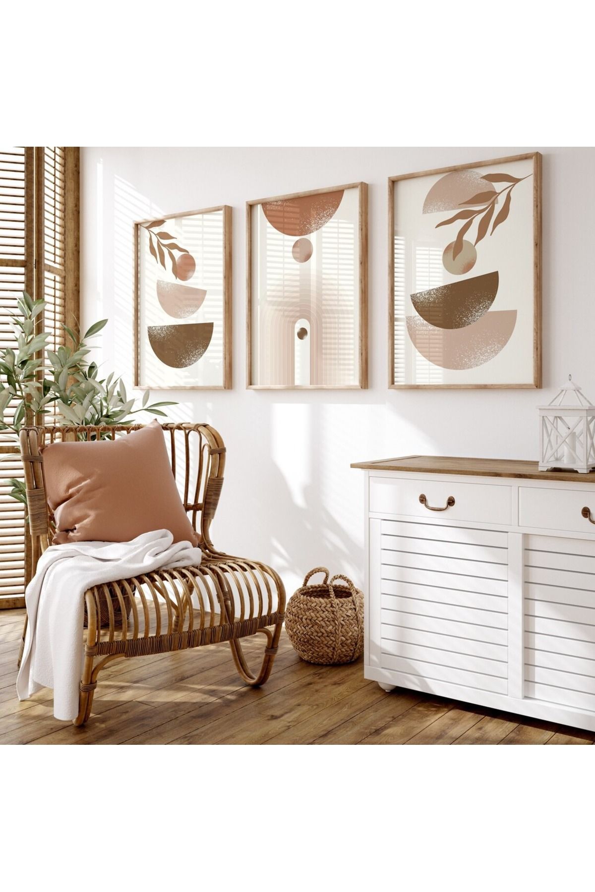 3 Parça Ahşap Çerçeveli Oturma Odası Salon Mutfak Tablo Seti SET3196