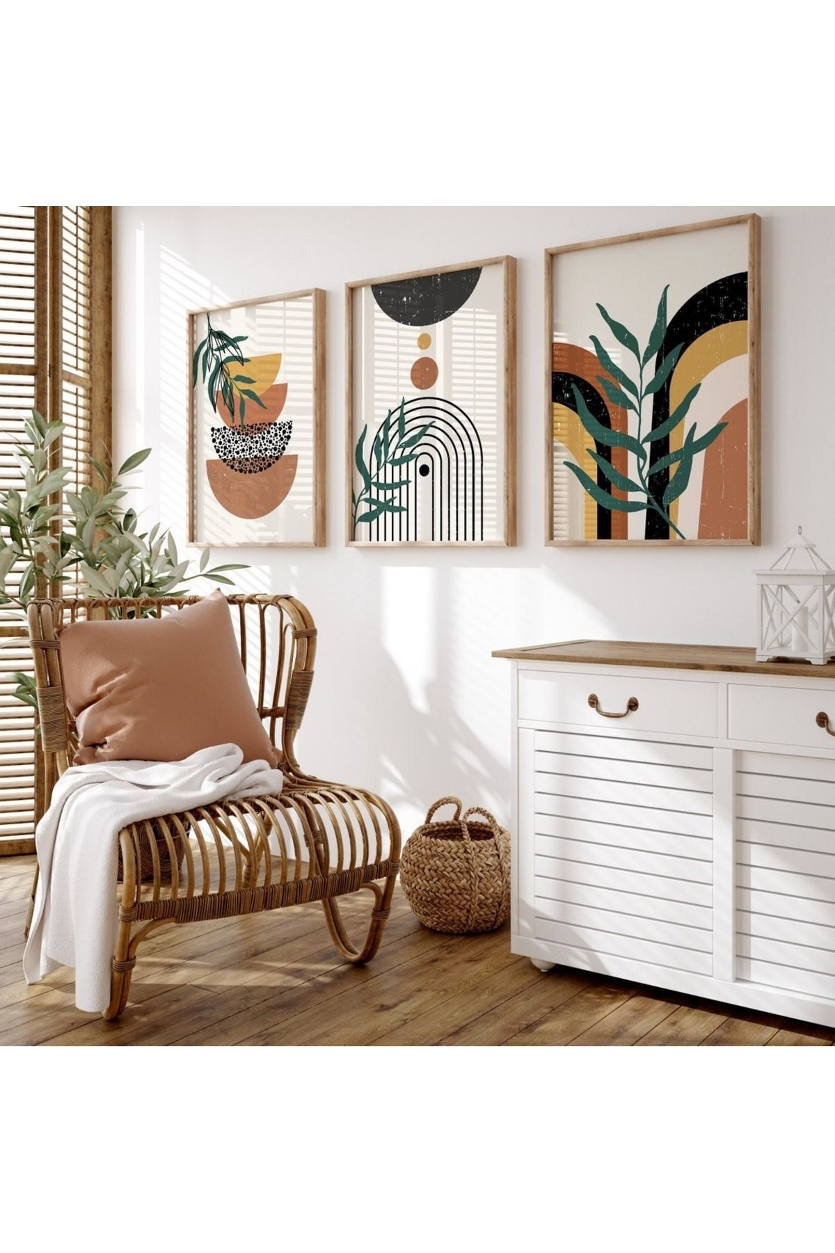 3 Parça Ahşap Çerçeveli Oturma Odası Salon Mutfak Tablo Seti SET3284