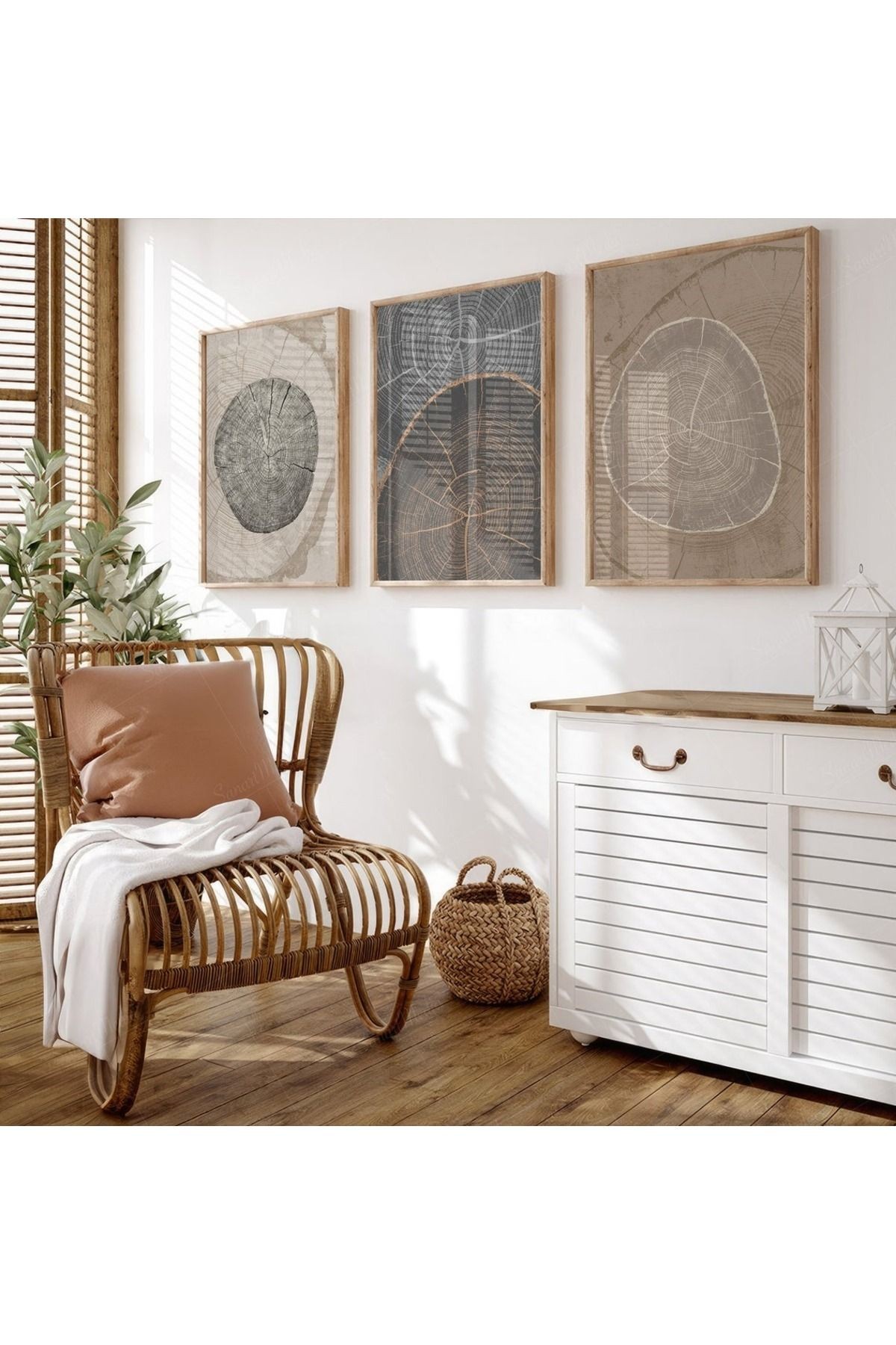 3 Parça Ahşap Çerçeveli Oturma Odası Salon Mutfak Tablo Seti SET3281
