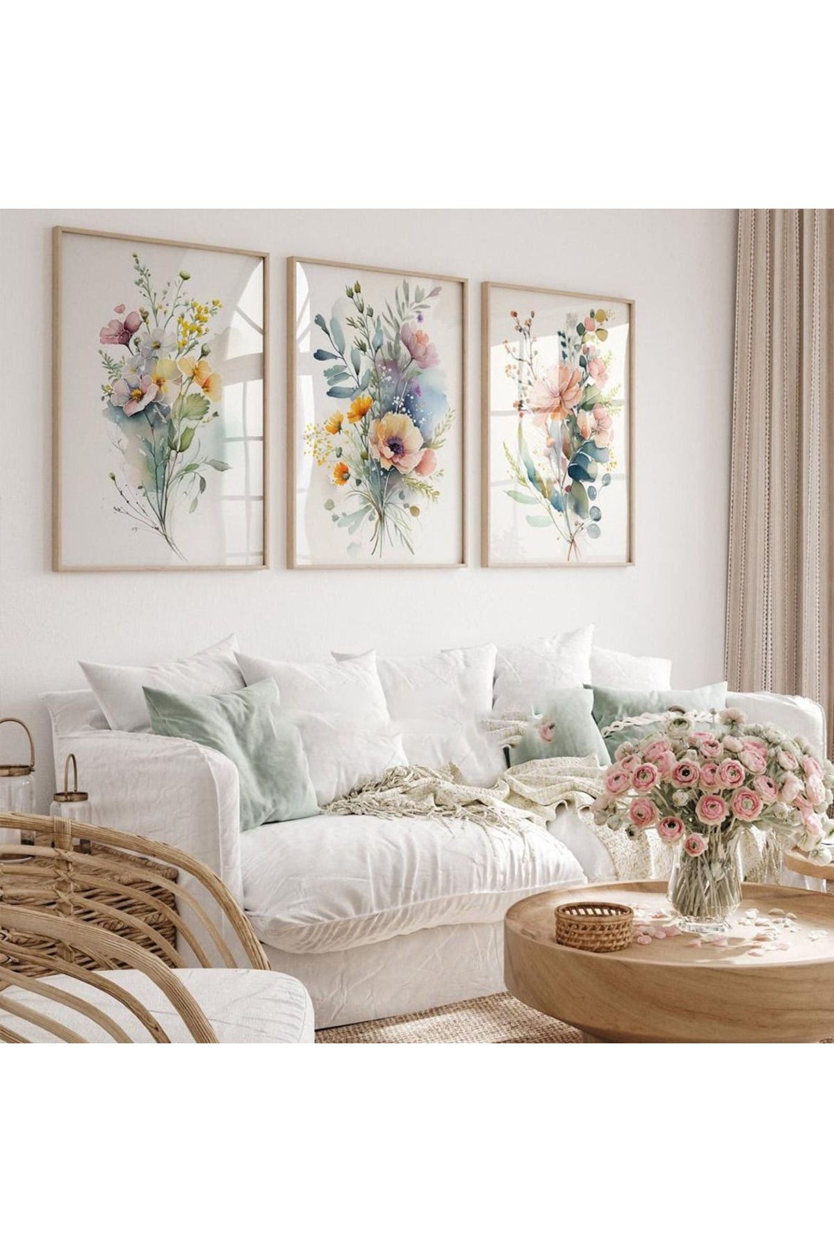 3 Parça Ahşap Çerçeveli Oturma Odası Salon Mutfak Tablo Seti SET3253