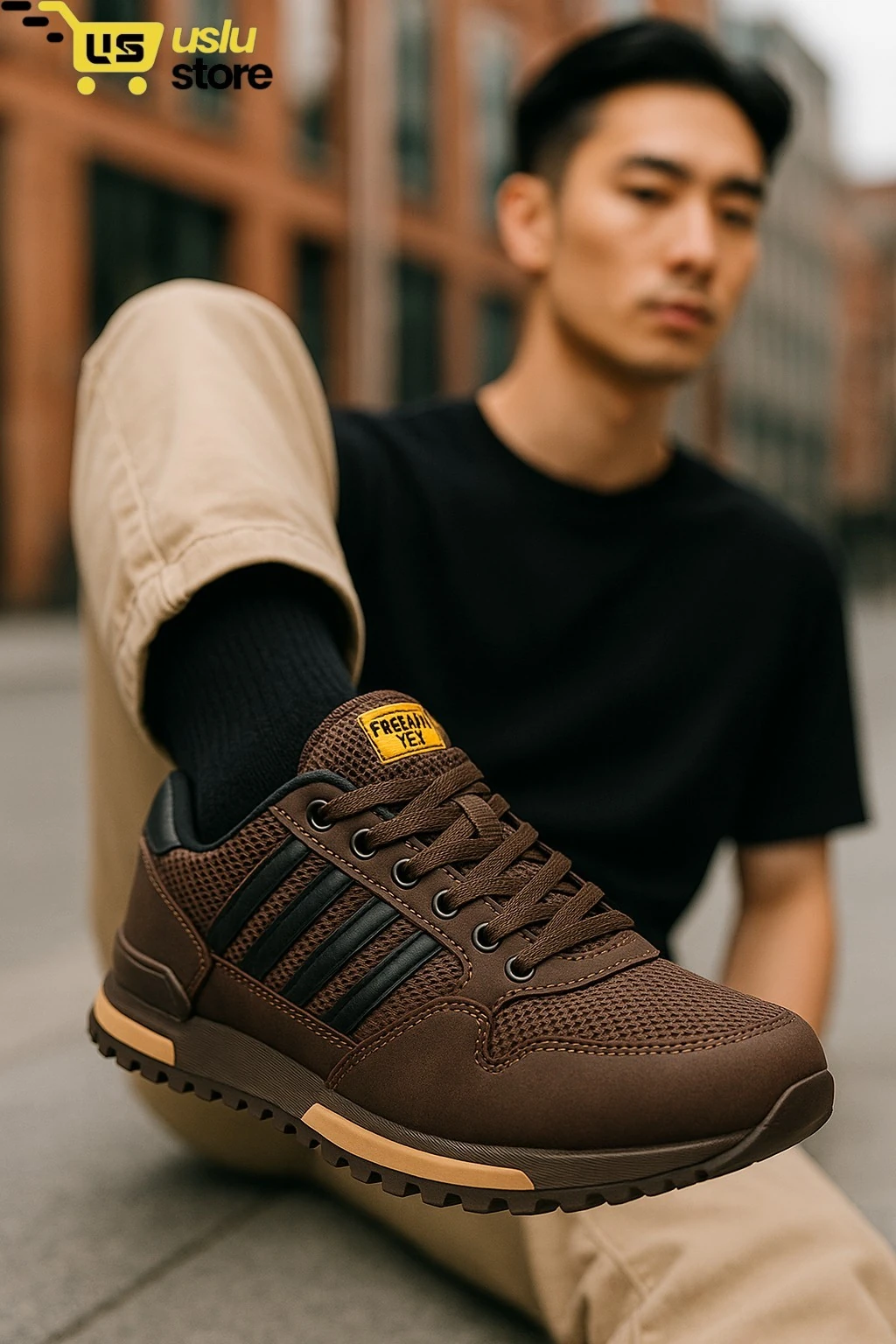 USLU 4 Şerit Erkek Ayakkabı – Şık ve Rahat Günlük Kullanım - Kahve Siyah