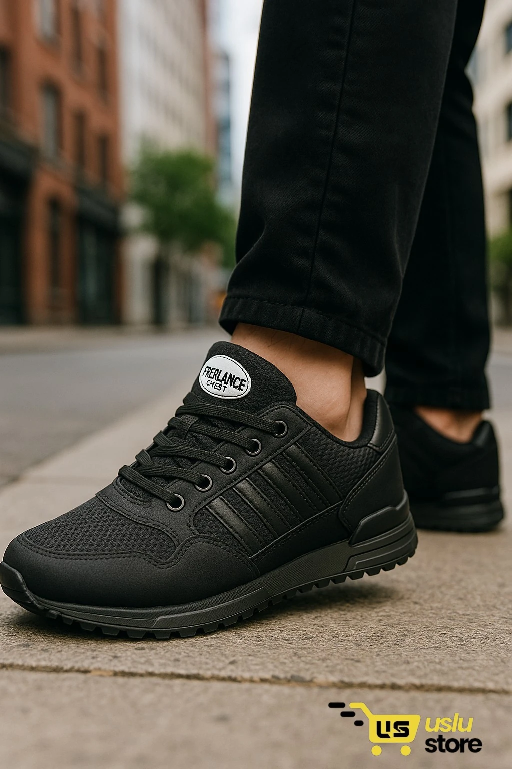 USLU 4 Şerit Erkek Ayakkabı – Şık ve Rahat Günlük Kullanım - Siyah Siyah