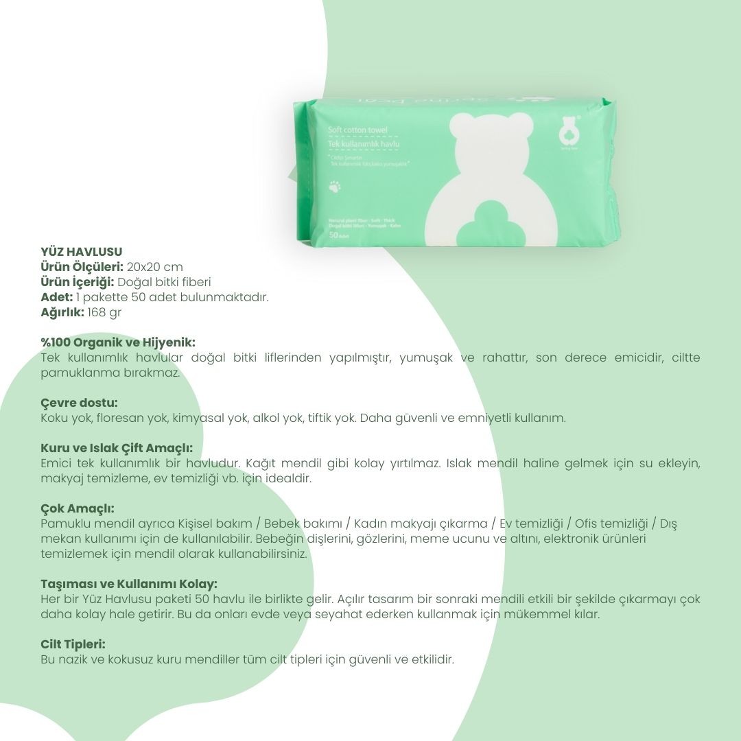 Spring Bear | Tek Kullanımlık El Ve Yüz Kurulama Havlusu 50 Yaprak