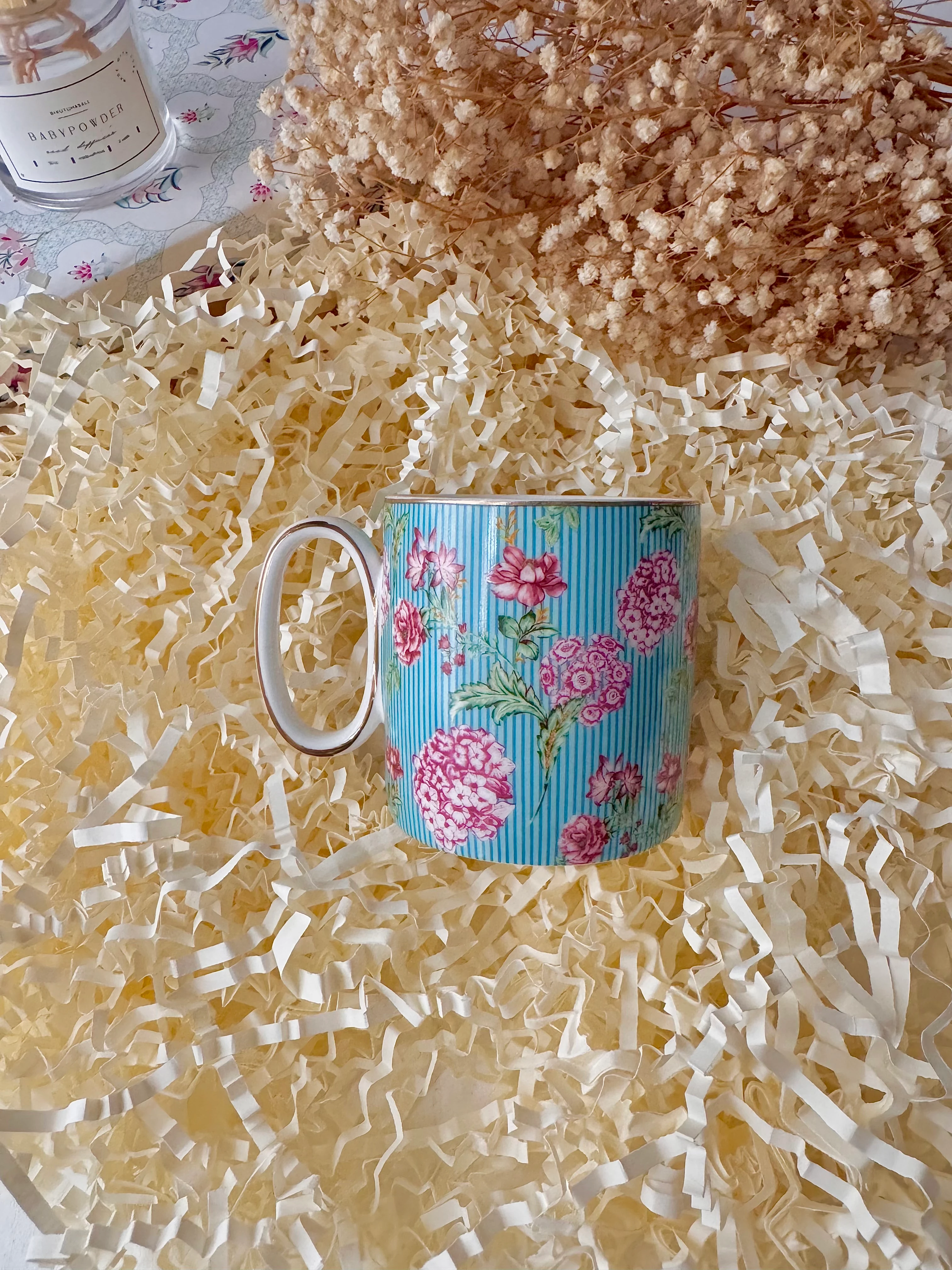 Porselen Çiçekli Kupa mavi-pembe