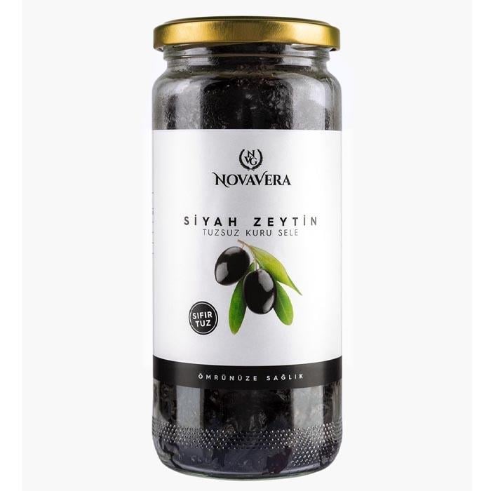 NovaVera Tuzsuz Kuru Sele Siyah Zeytin 500ml