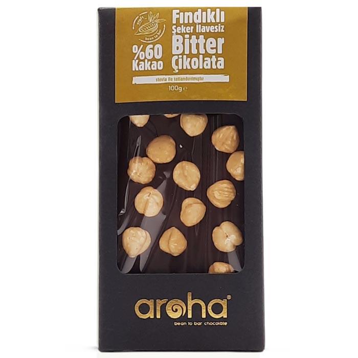 Aroha Çikolata Stevialı Fındıklı %60 Bitter 100g