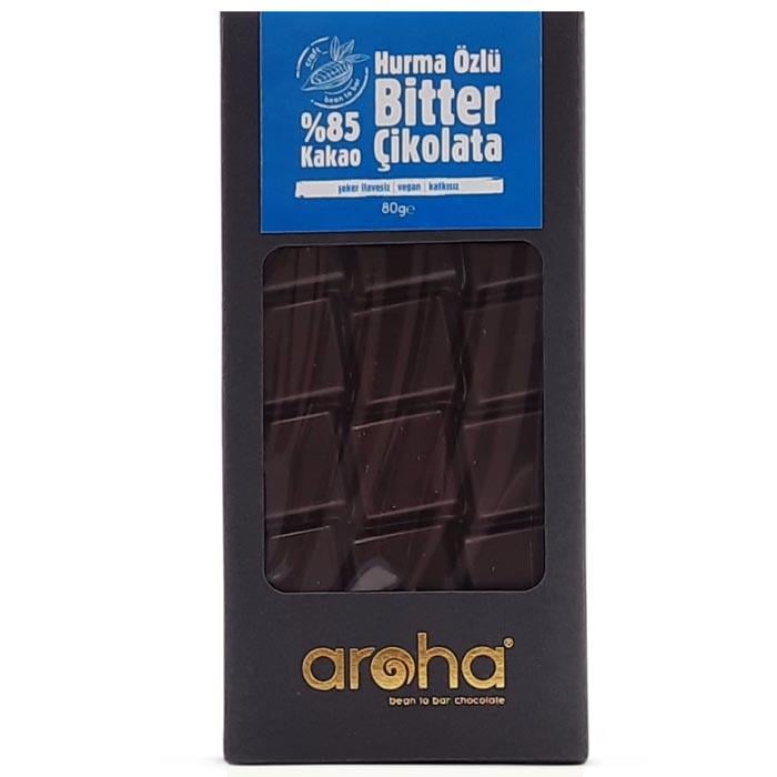 Aroha Çikolata Hurma Özlü %85 Bitter Şekersiz 80g